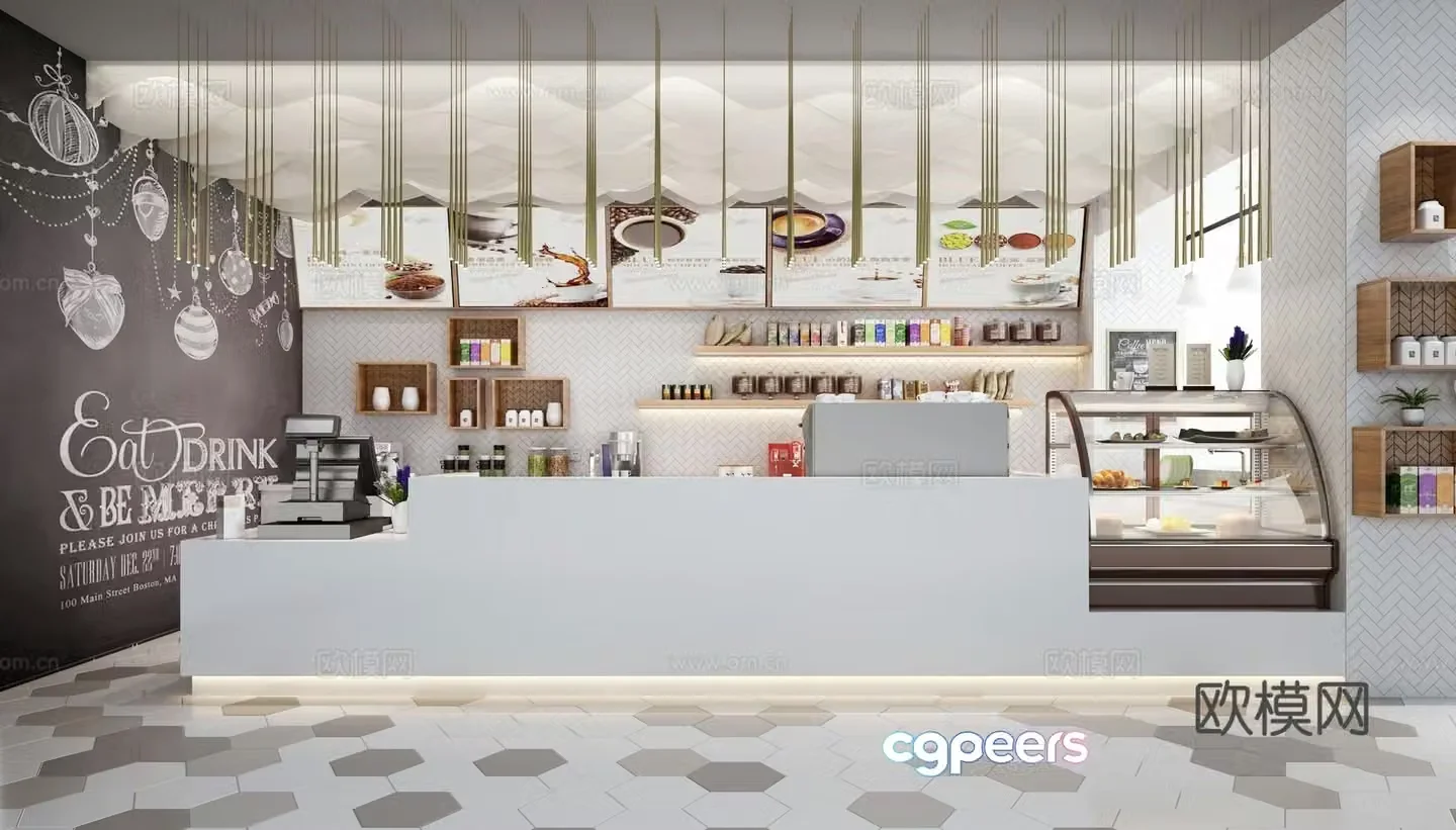 Modern milk tea shop water bar 3D model