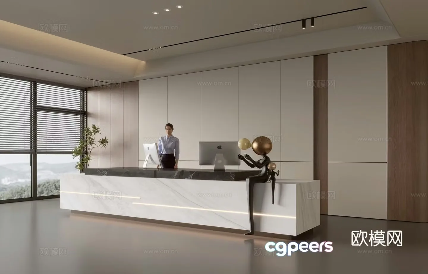 Modern company front desk reception area bar reception desk service desk company front desk background 3D model