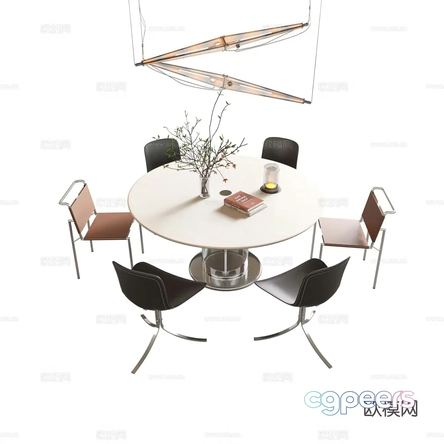 Modern dining table and chairs round dining table 3d model