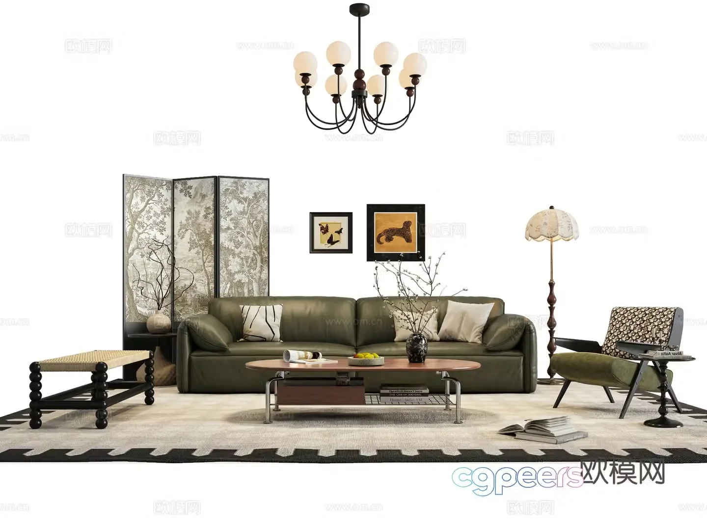 French medieval sofa coffee table combination 3D model
