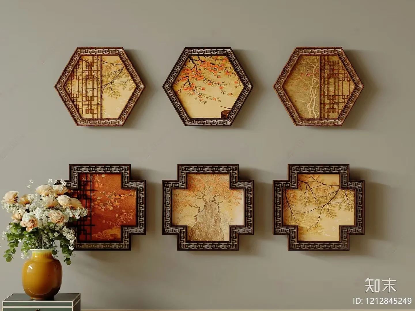 A Collection Of Six Hexagonal And Cross-Shaped Frames 3D Model – 6328 – VRAY Render