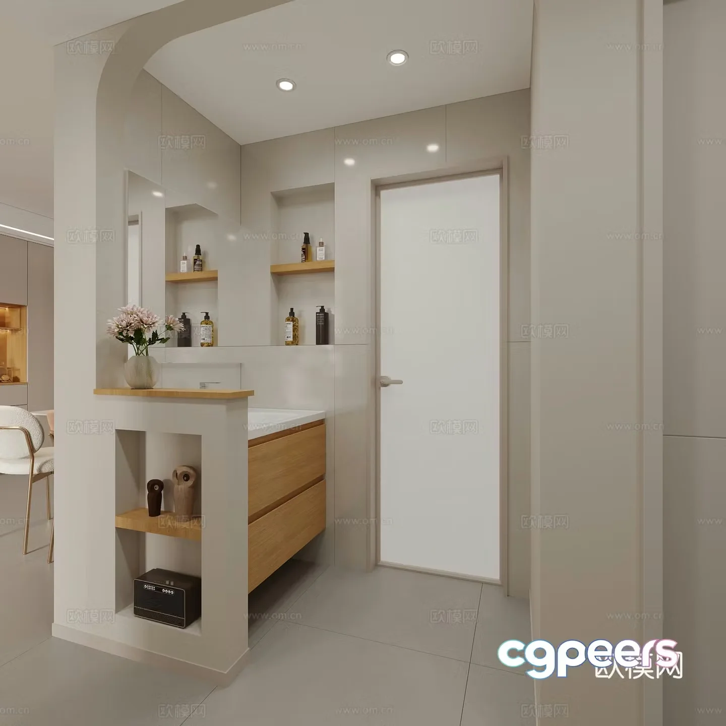 Cream log wind bathroom dry area 3D model