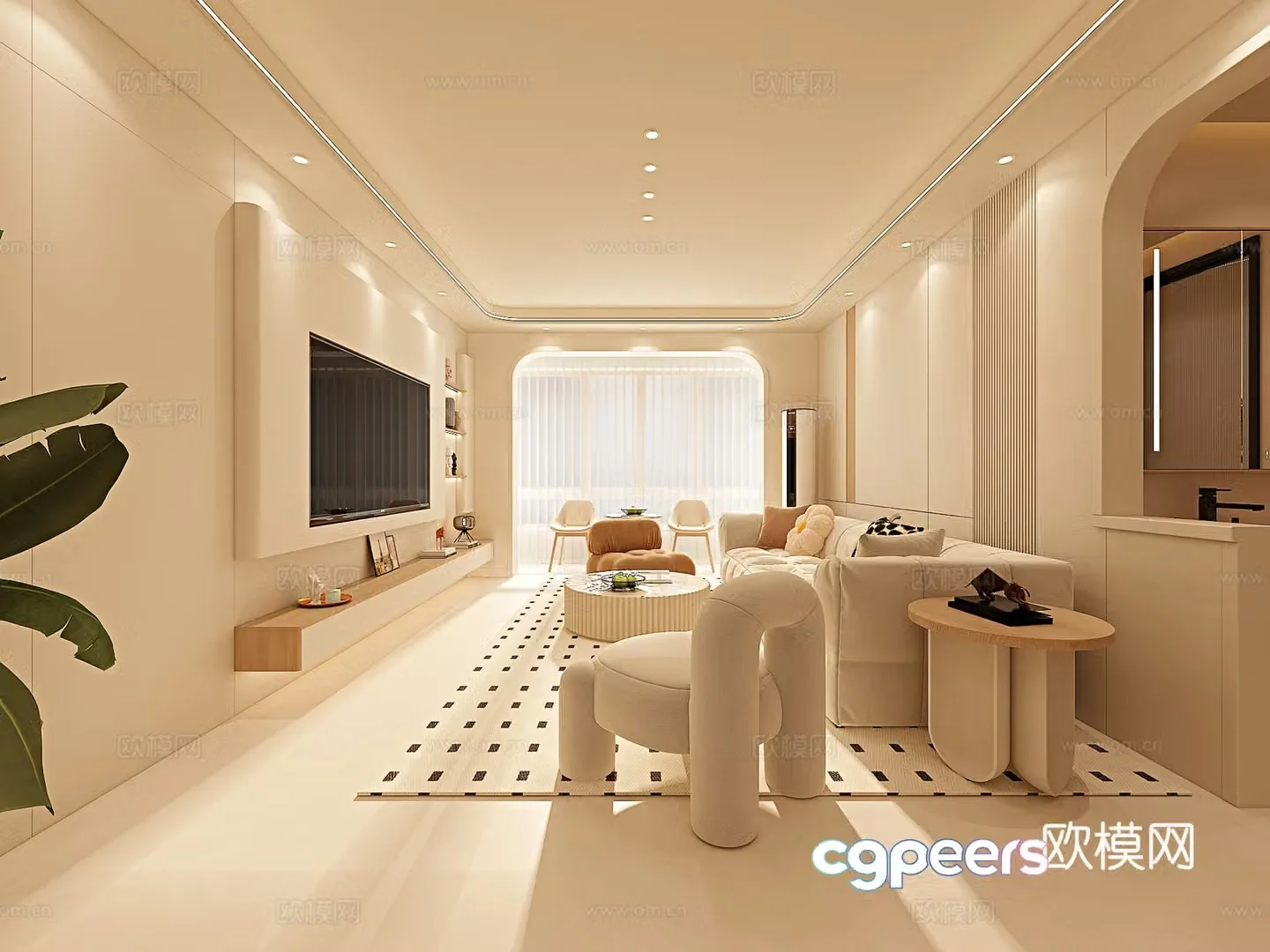 Living and dining room kitchen entrance 3D model