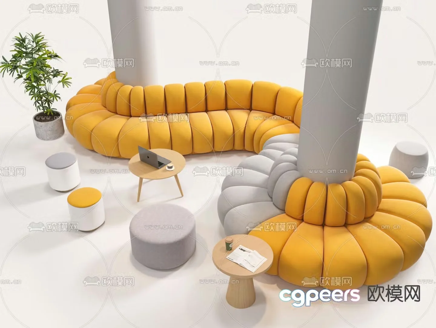 Curved sofa booth sofa office sofa 3D model
