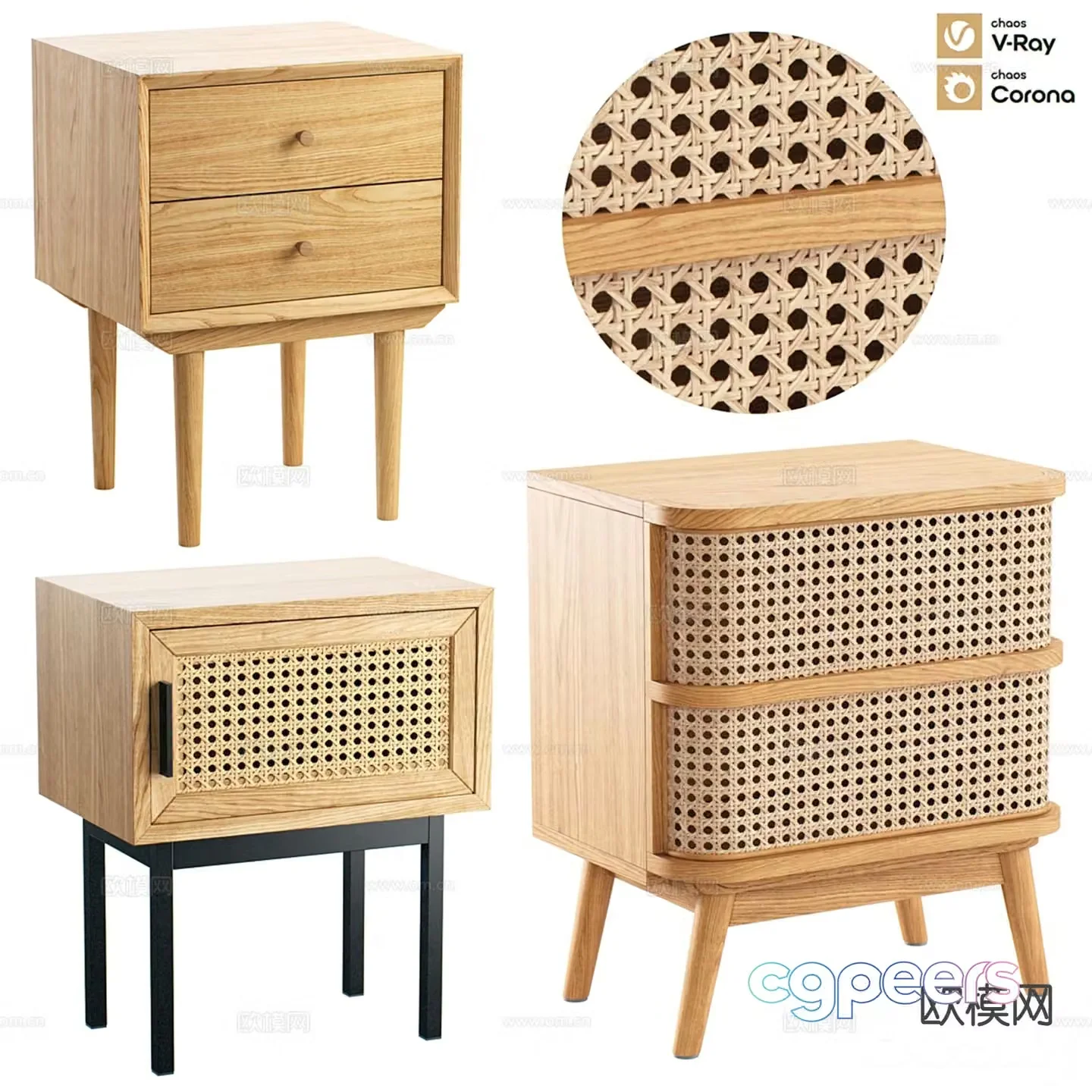 La Redoute new Chinese style bedside table rattan bedside table 3d model