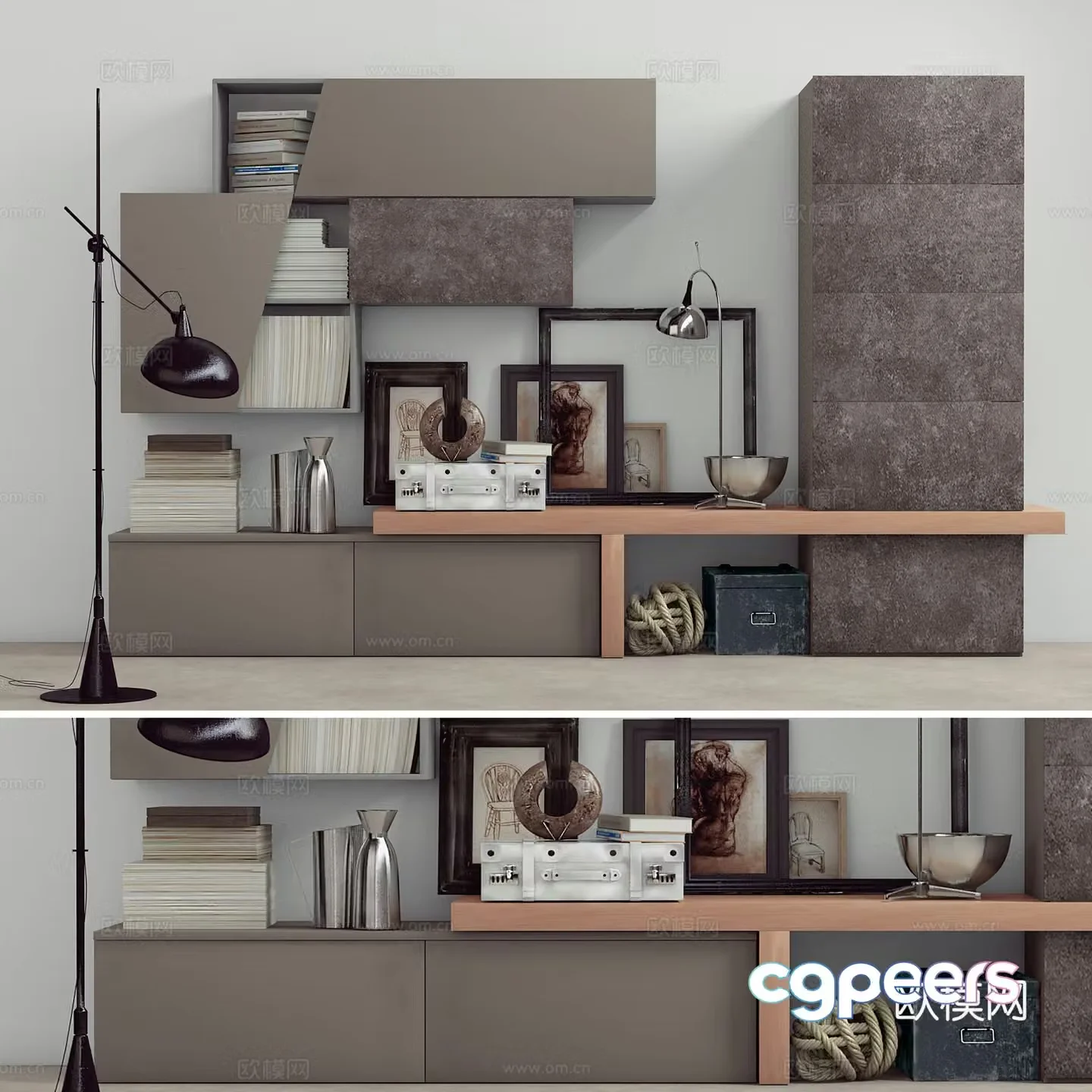 Modern decorative cabinet combination book hanging painting ornaments desk lamp floor lamp 3d model
