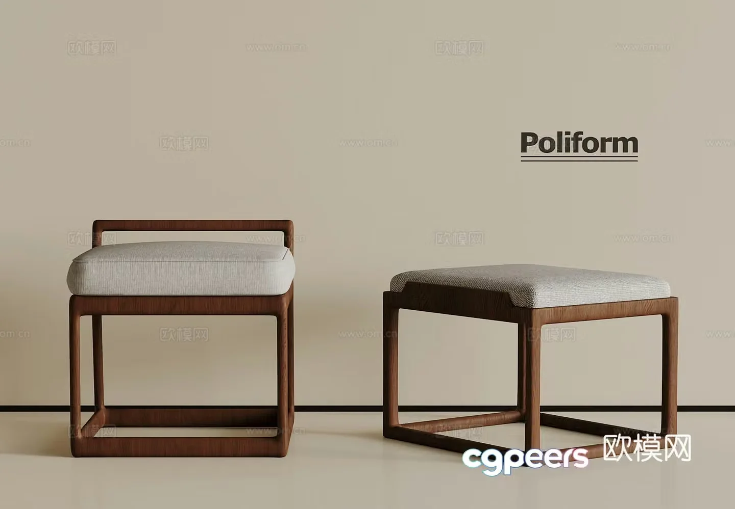 New Chinese style wooden casual stool shoe change stool low stool 3D model