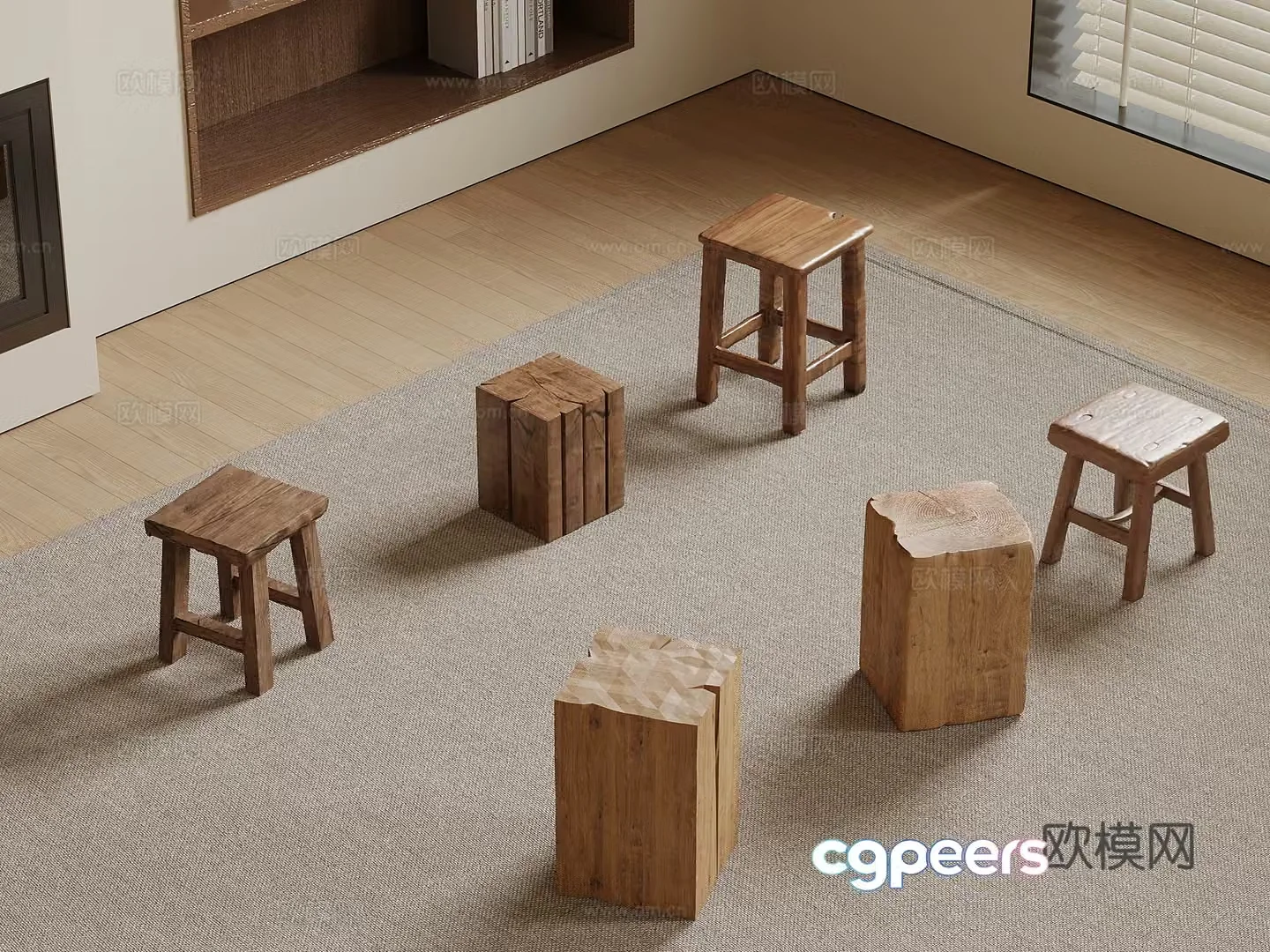 Other stools of Jijifeng Square stools Low stool 3D model