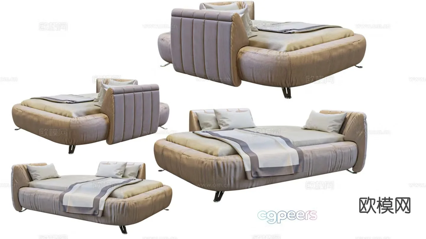 Special-shaped bed hotel bed bed with background 3d model