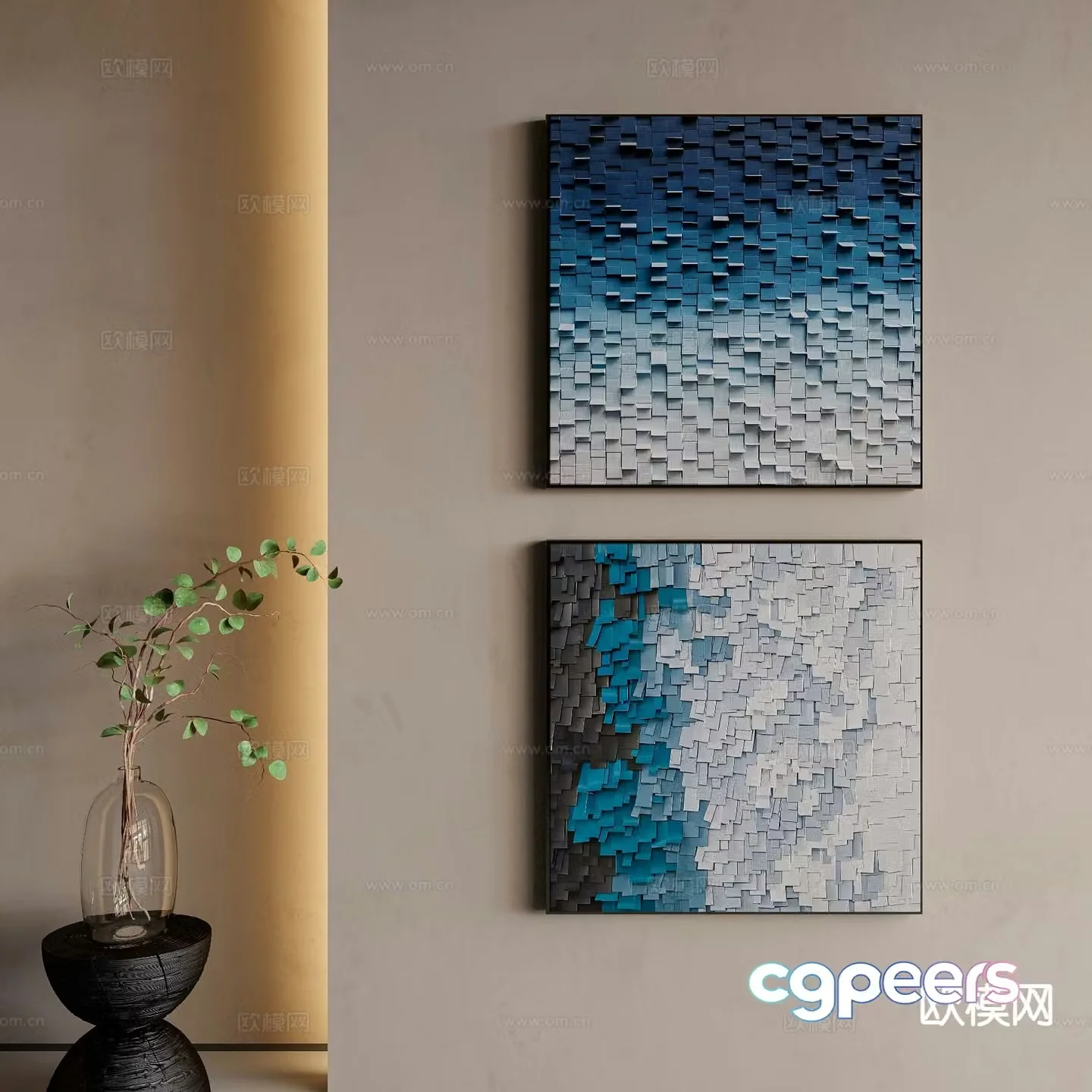 Modern minimalist painting three-dimensional hanging painting decorative painting 3D model