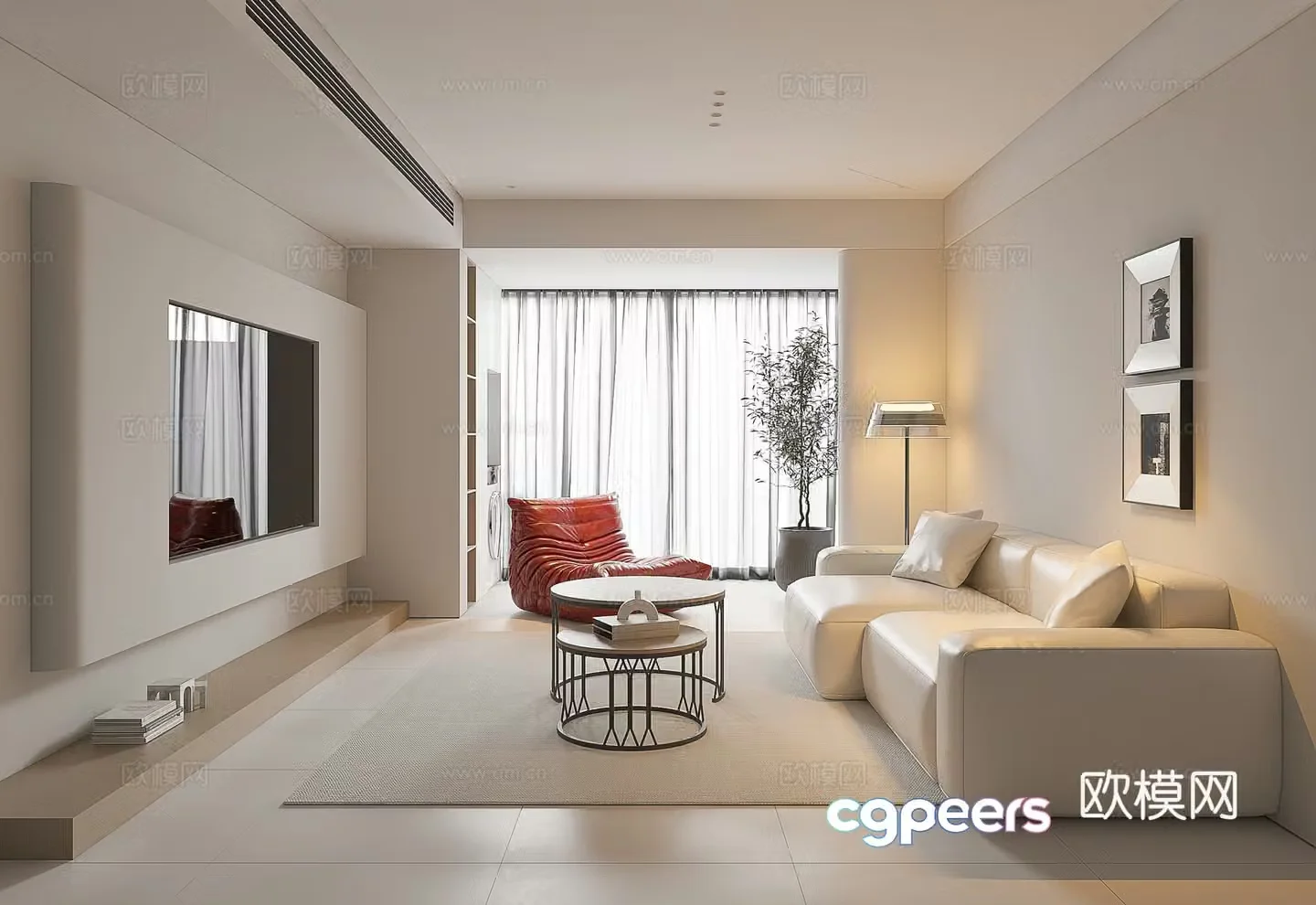Modern living room large flat living room log living room creamy living room modern sofa coffee table combination 3D model