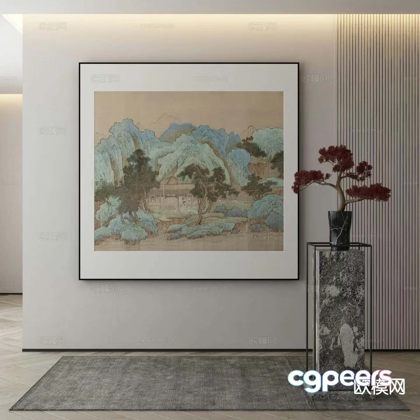 New Chinese style decorative painting landscape painting Zen hanging painting 3D model
