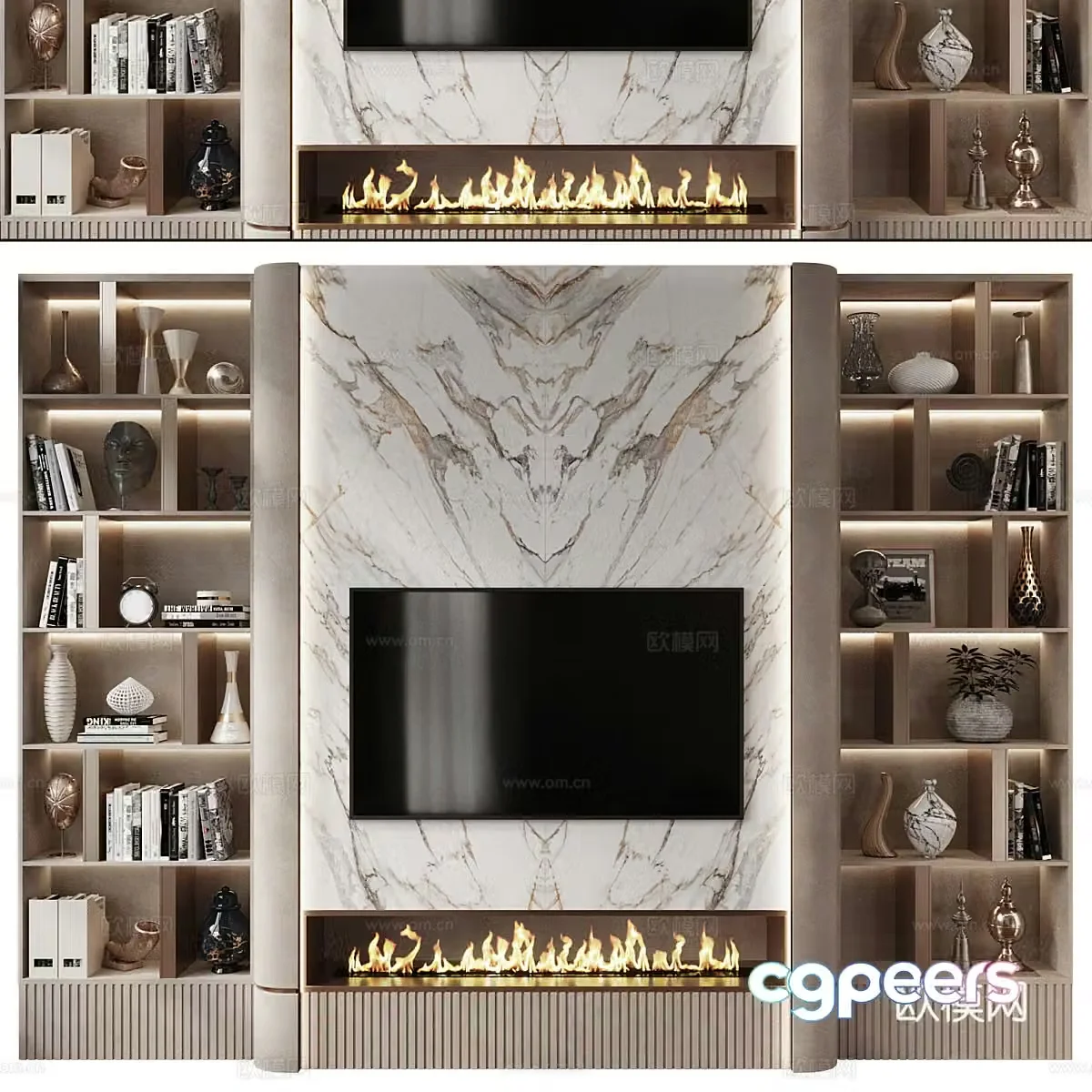 Modern light luxury TV background wall 3d model