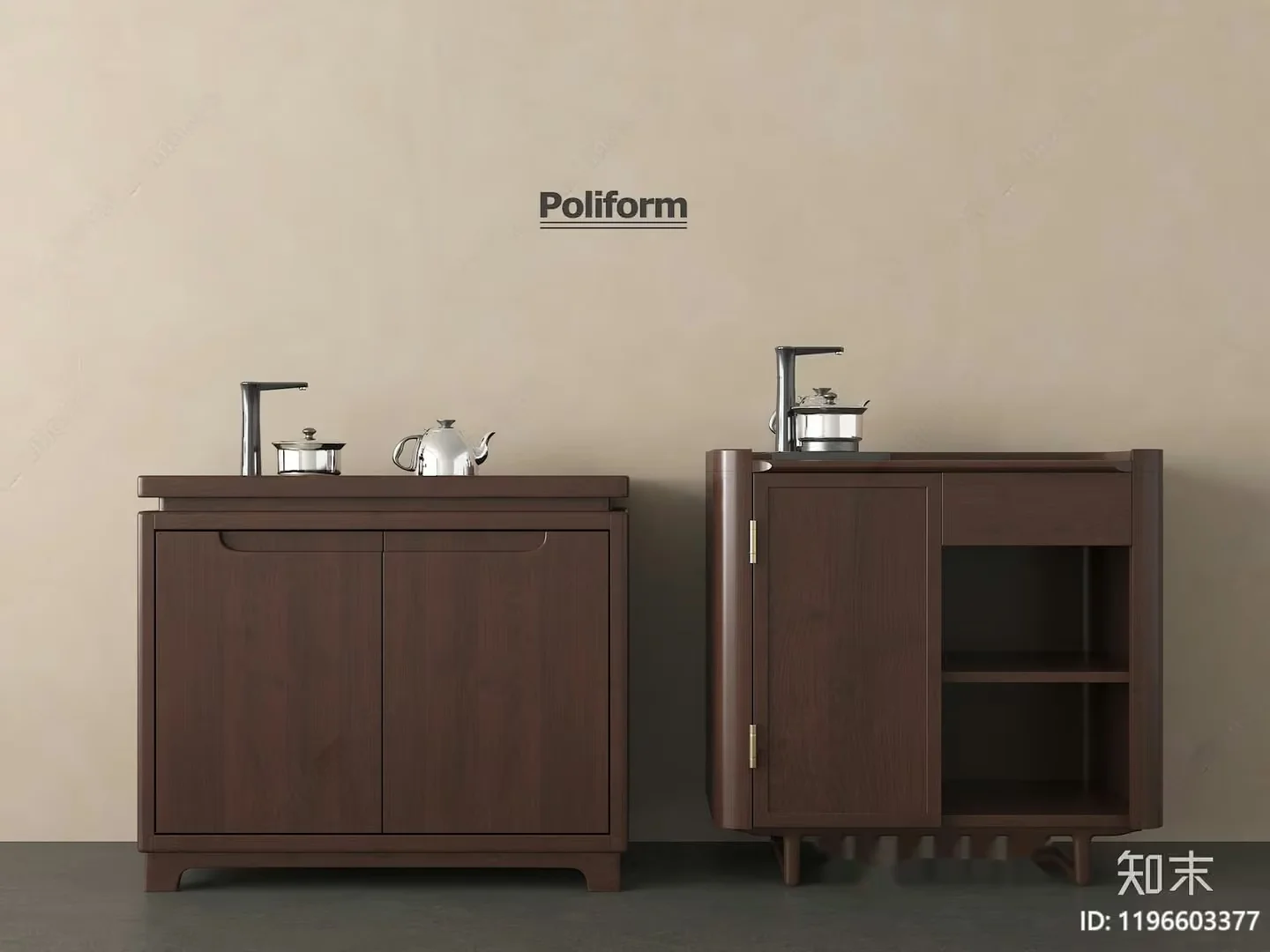 A Modern Kitchen With Dark Wood Cabinets 3D Model – 2137 – VRAY Render