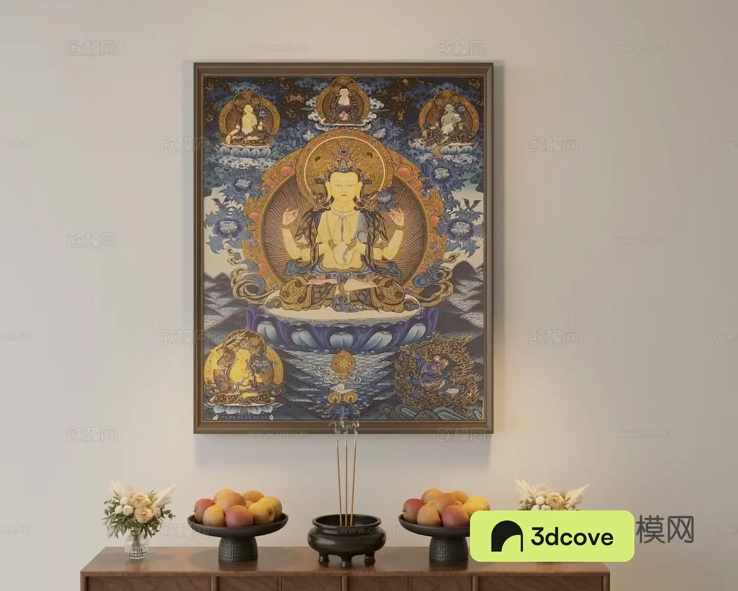Tibetan Thangka Four-arm Guanyin hanging painting