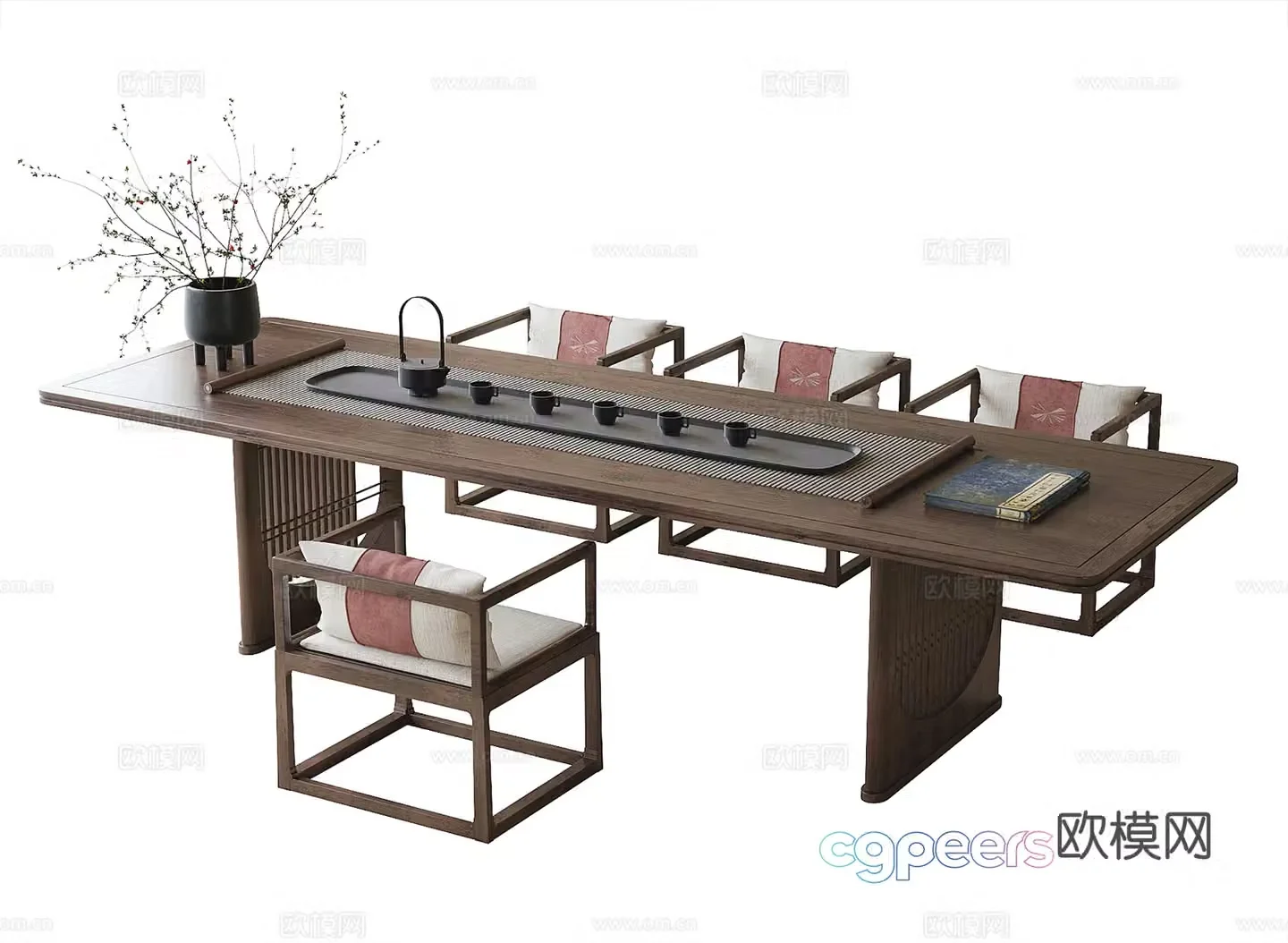 New Chinese tea table and chair tea chair tea set 3d model