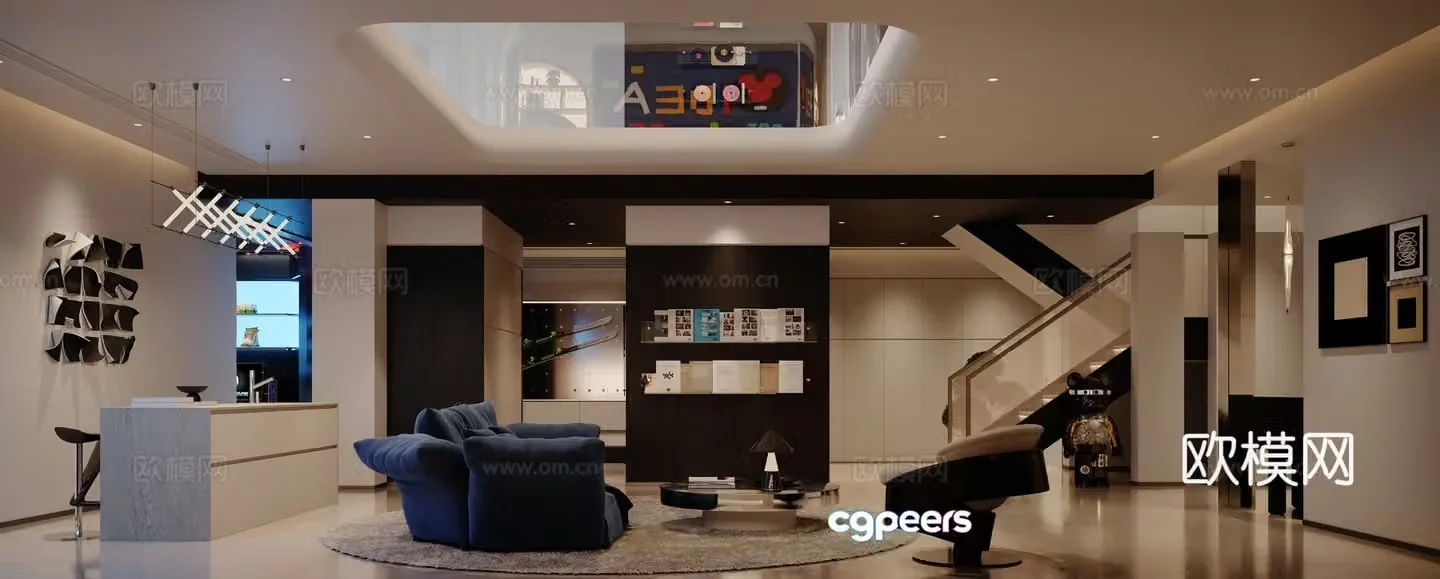 Modern villa living room 3d model