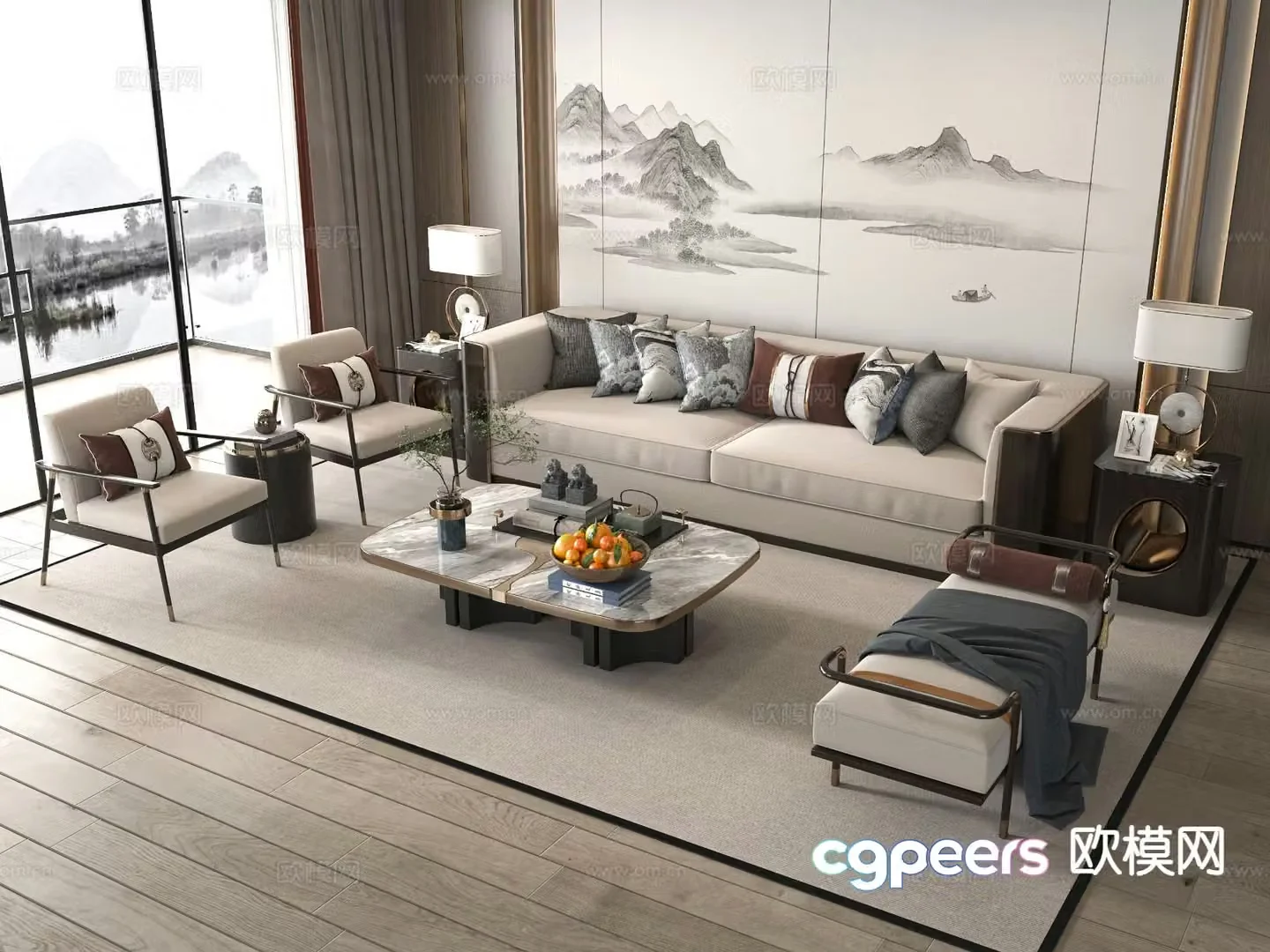 New Chinese style modular sofa 3d model