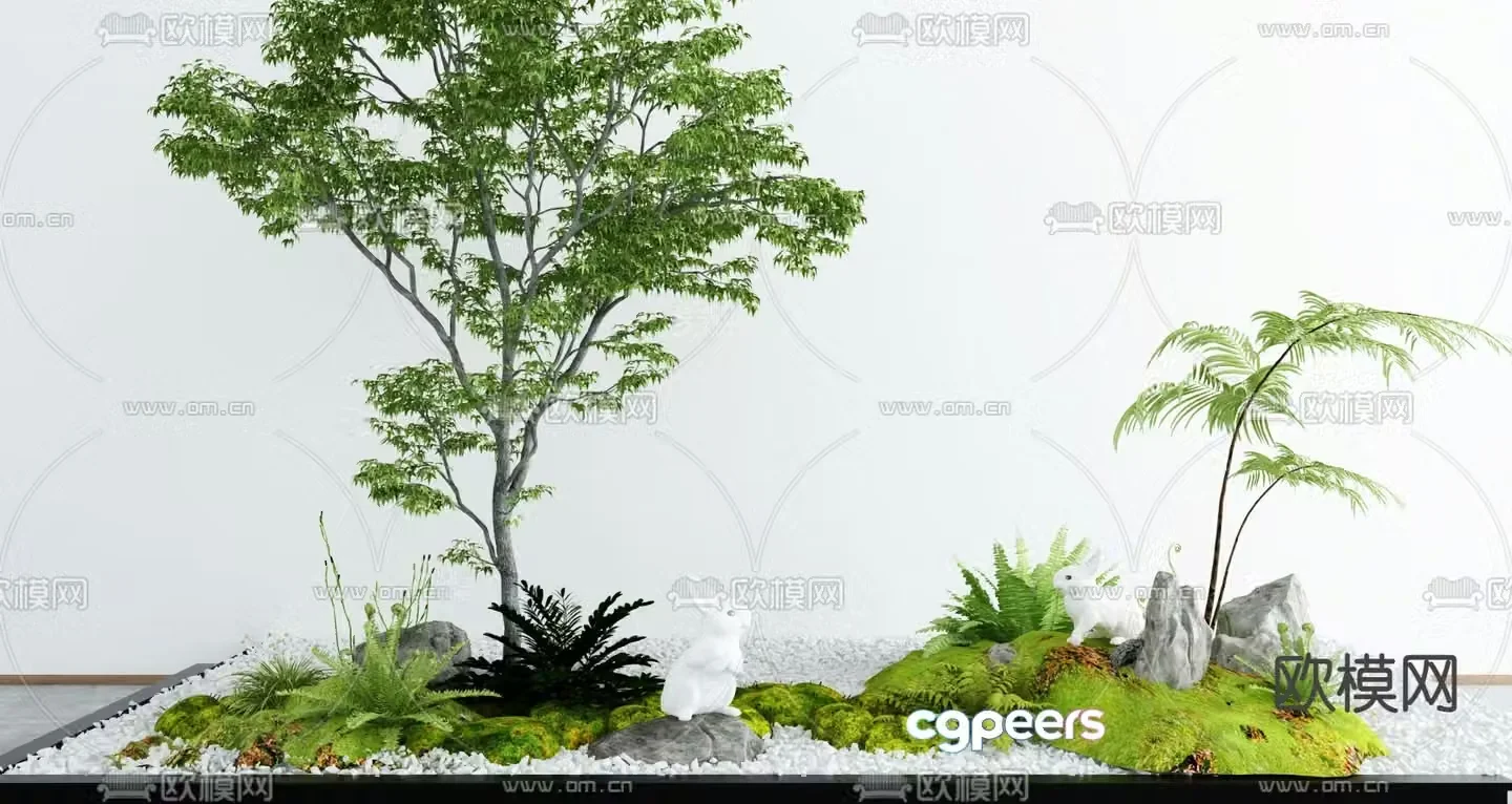 Courtyard landscape sketch moss landscape 3d model