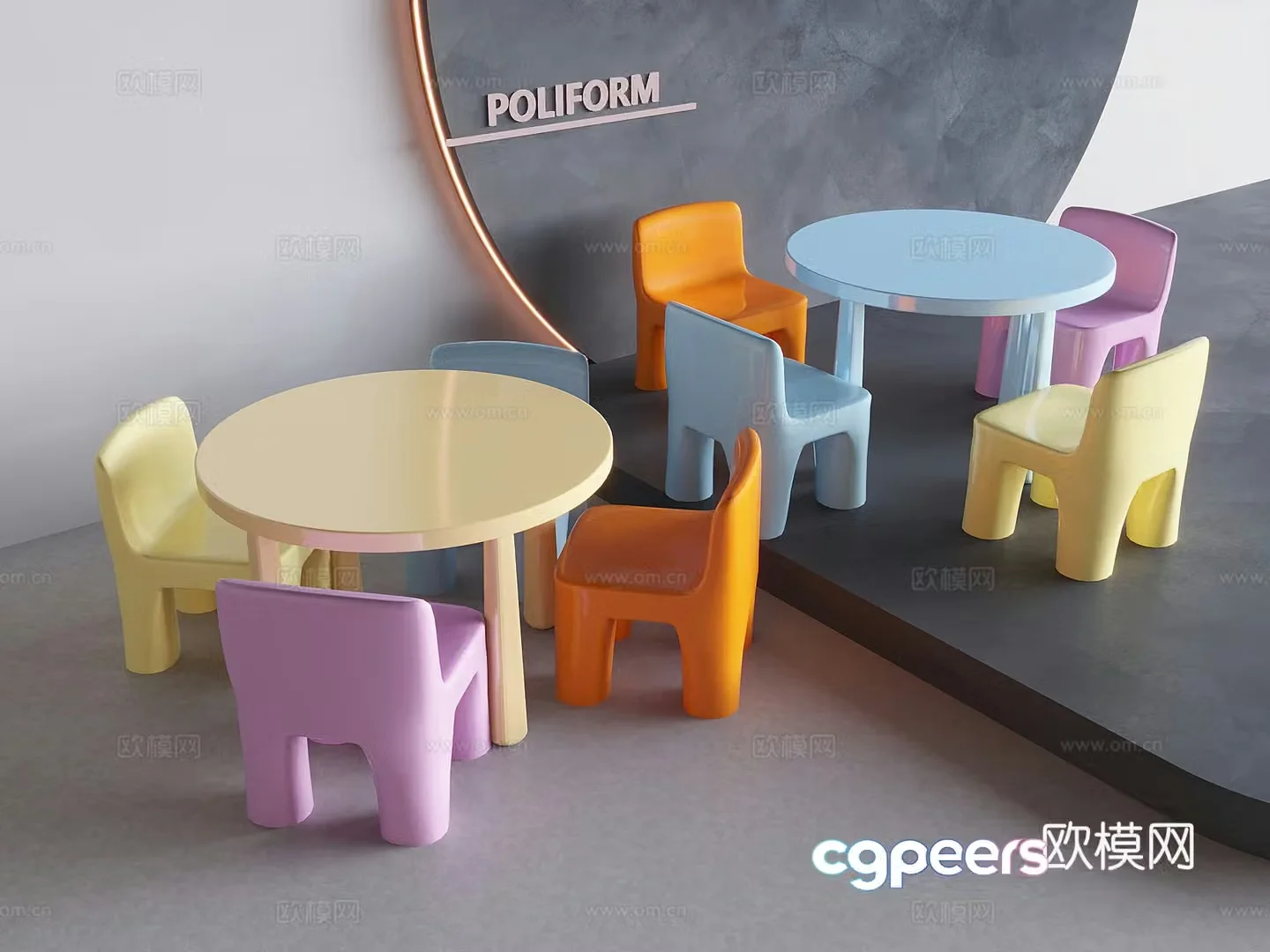 Creamy style children’s chair dopamine children’s tables and chairs 3D model