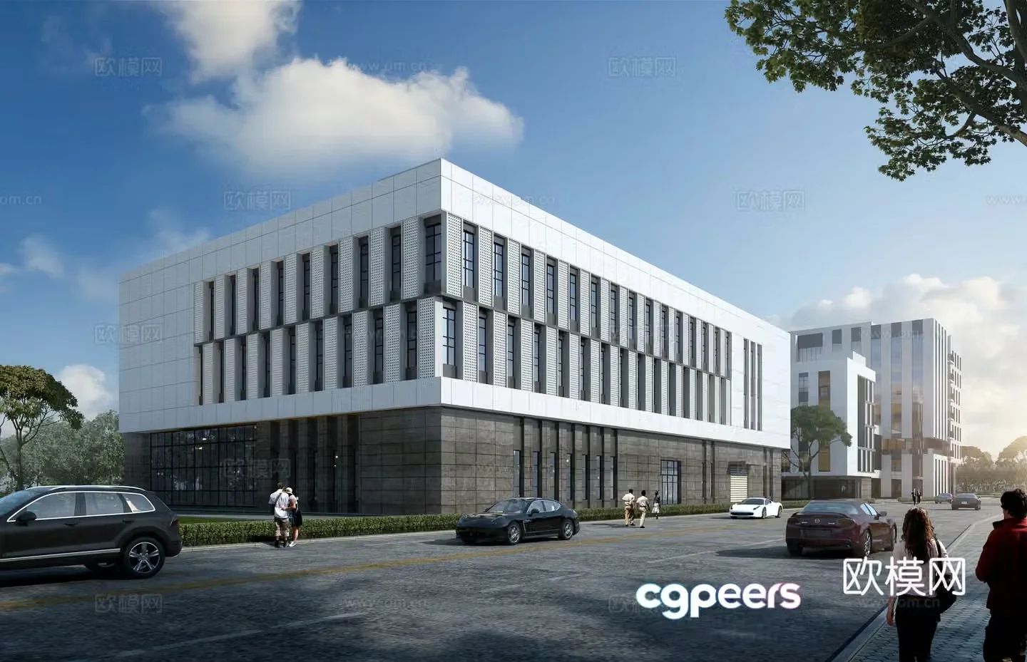 Multi-story office building exterior 3d model