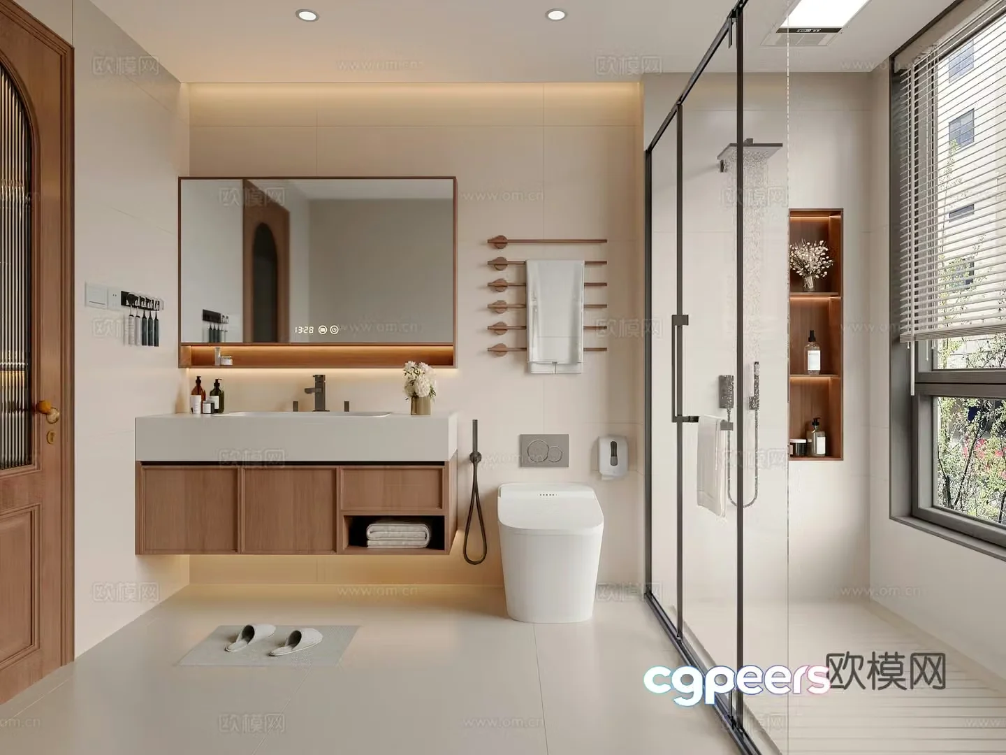 Middle-aged bathroom bathroom cabinet bathroom supplies shower toilet 3d model