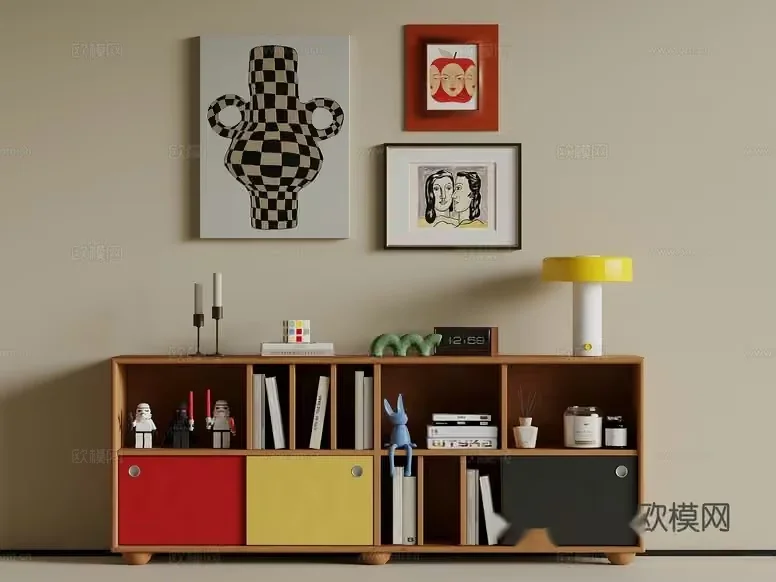 Modern Wooden Bookcase 3D Model – 14137 – VRAY Render