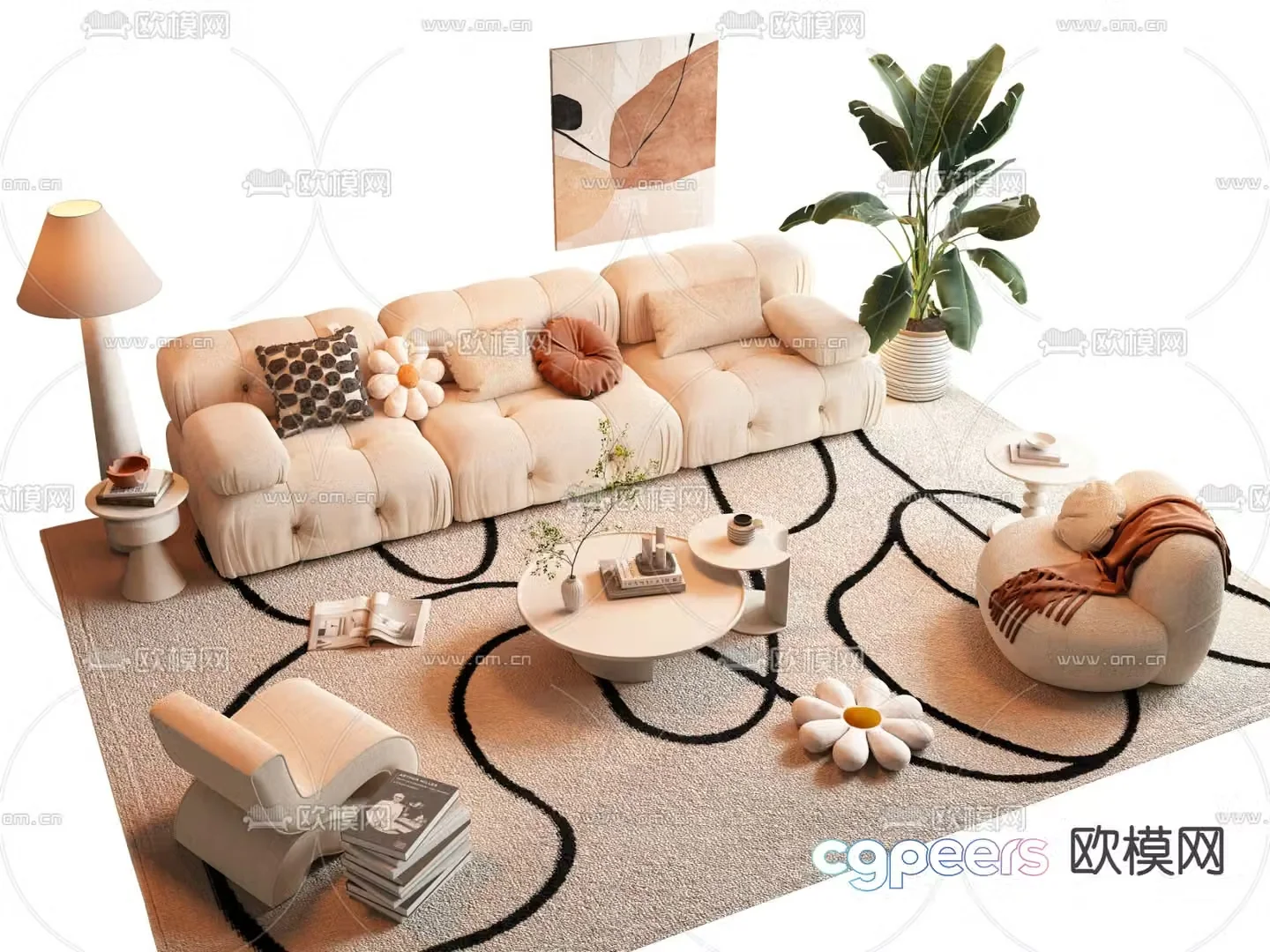 Cream style modular sofa 3d model