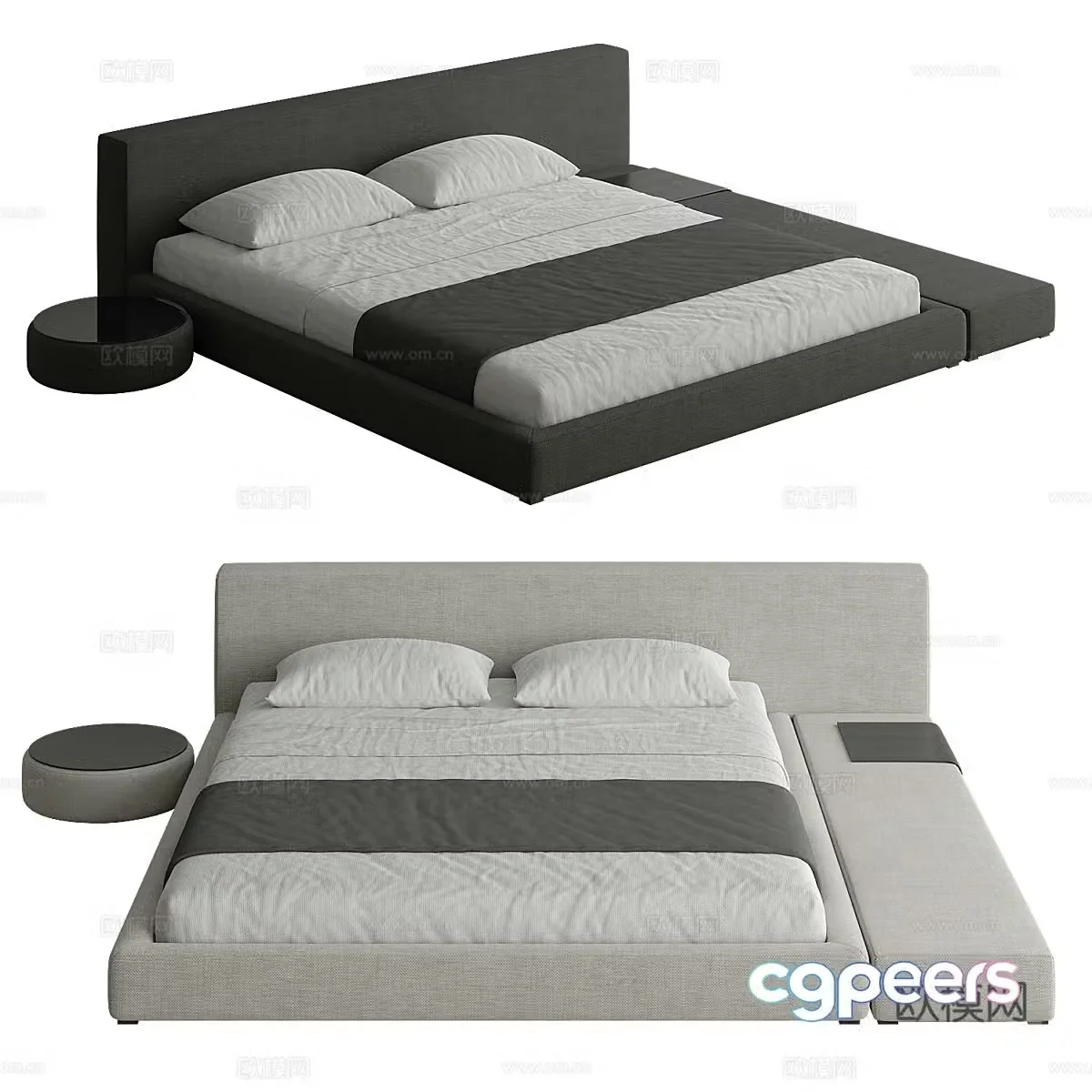 Modern Italian minimalist fabric double bed 3D model