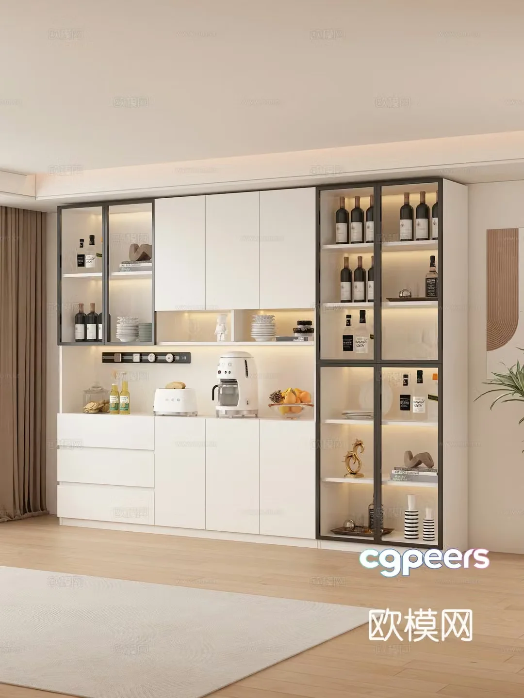 Creamy style entrance cabinet sideboard fruit socket bread machine wine kitchen supplies 3d model 3d model