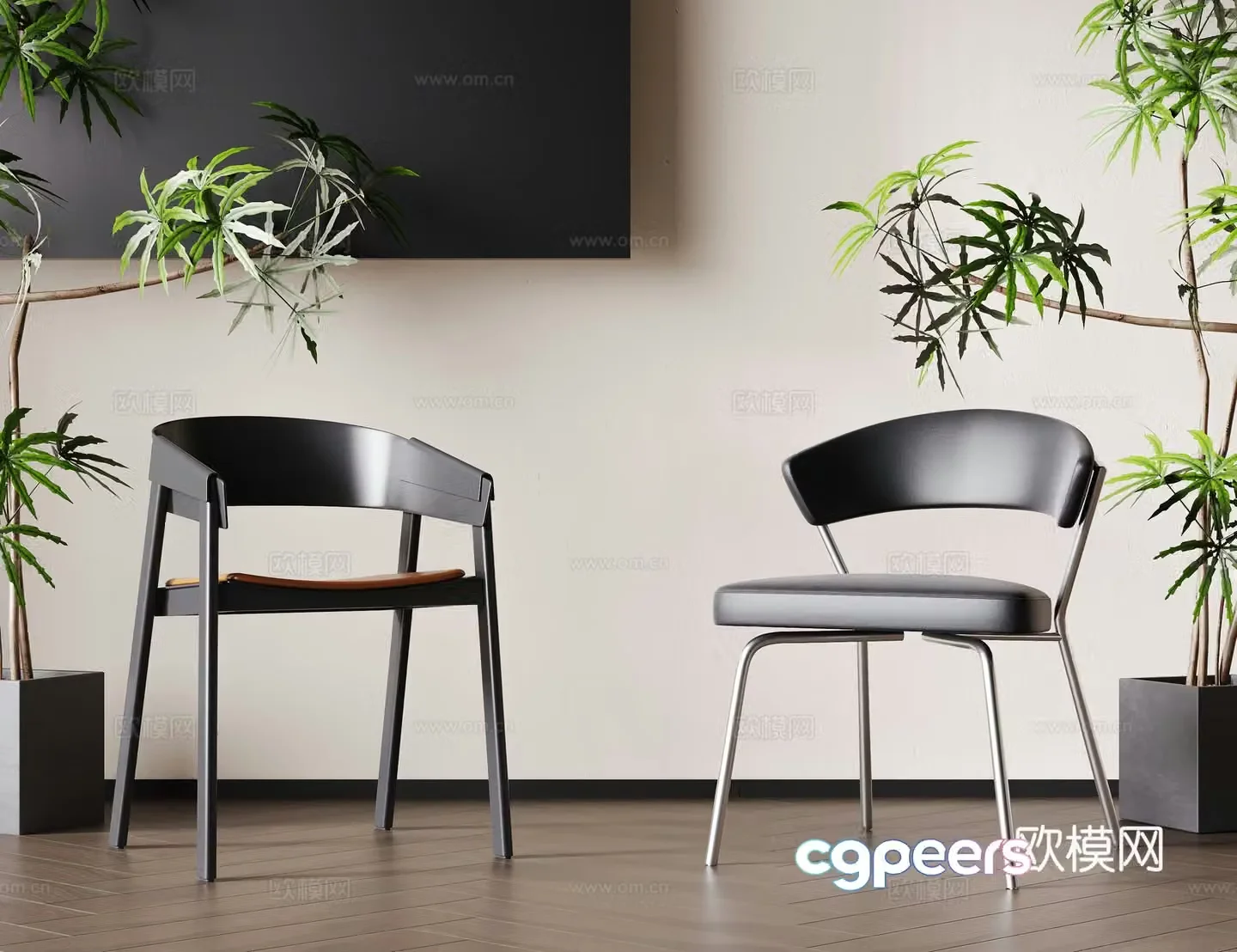 Modern single chair dining chair leather dining chair book chair dressing chair stainless steel dining chair 3d model