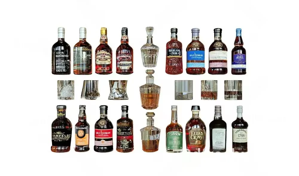 Whiskey Bottles And Glasses 3D Model – 22980 – VRAY Render
