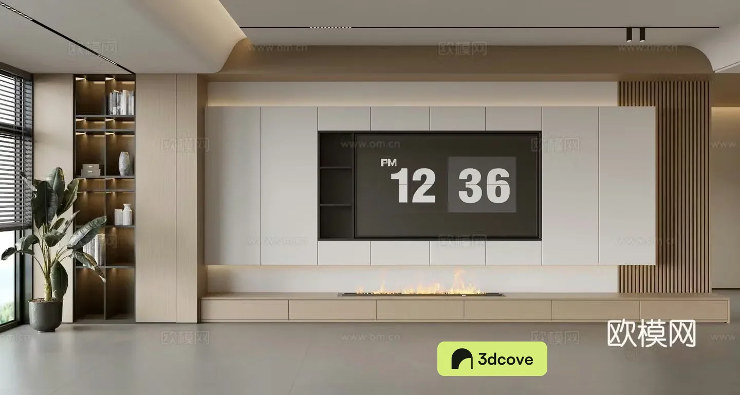 Modern TV background wall modern ornament balcony cabinet living room cabinet wood veneer background wall