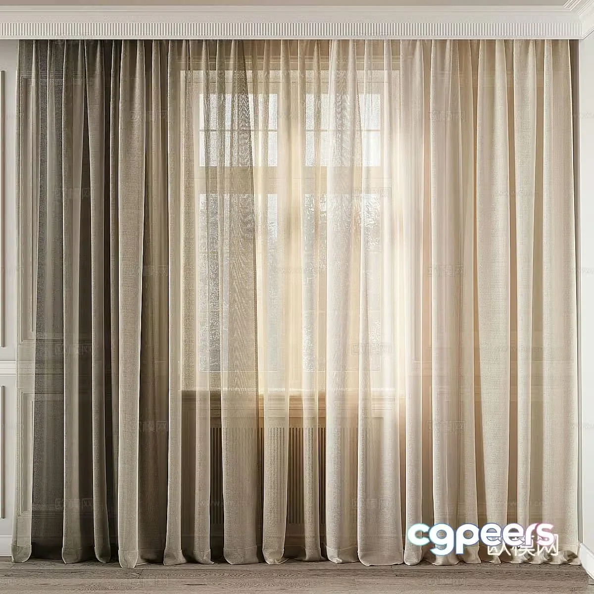 New Chinese style Wasabi cotton and linen curtain 3D model