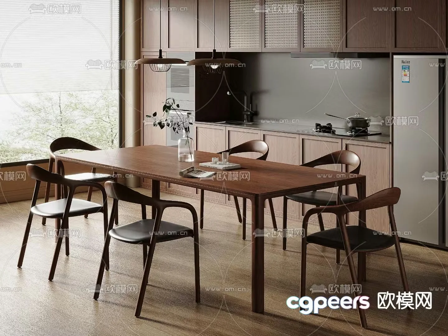 Medieval style dining table and chairs 3d model