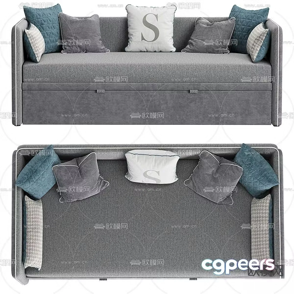 Fabric sofa bed 3d model