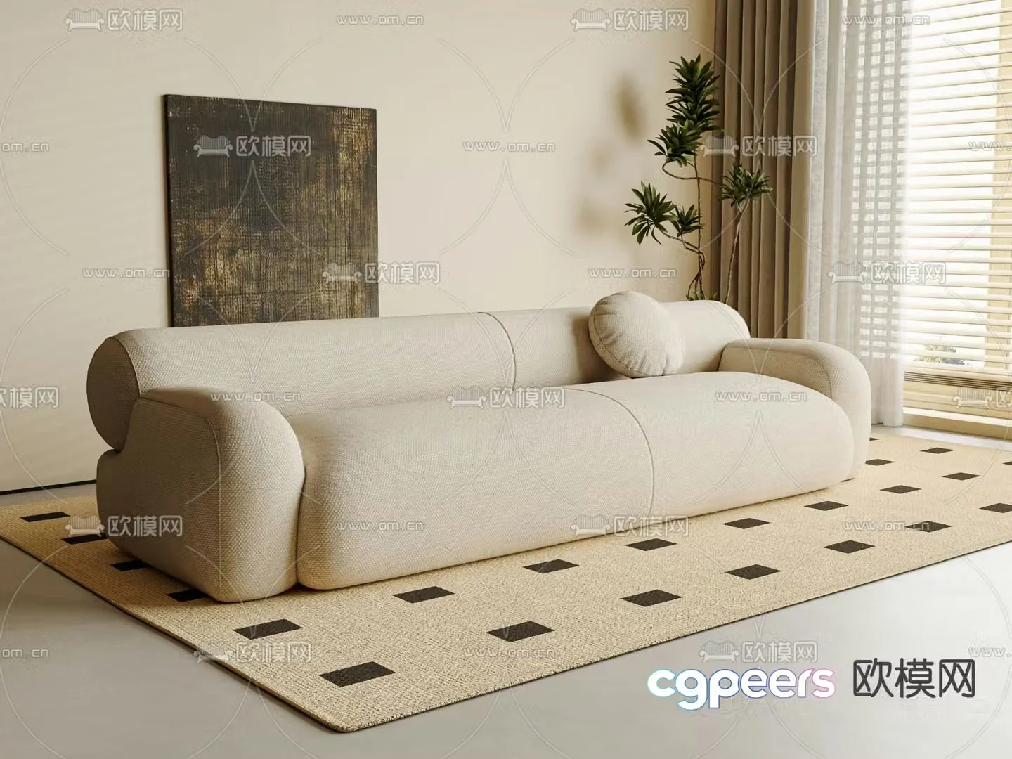 Wabi-sabi style leisure sofa multi-person sofa 3D model