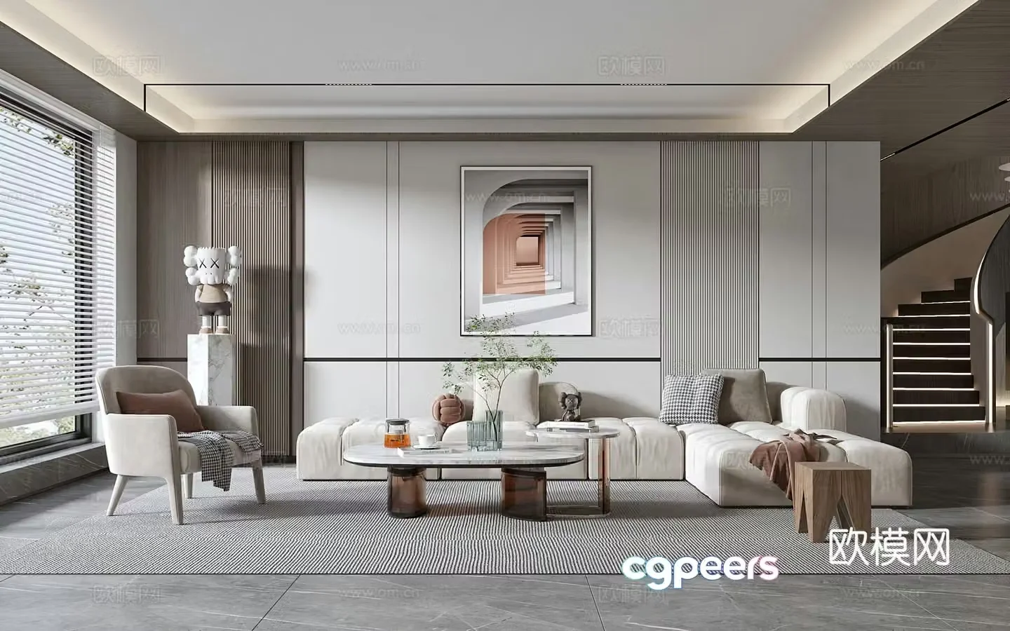 Modern living room modern sofa coffee table combination modern background wall 3d model