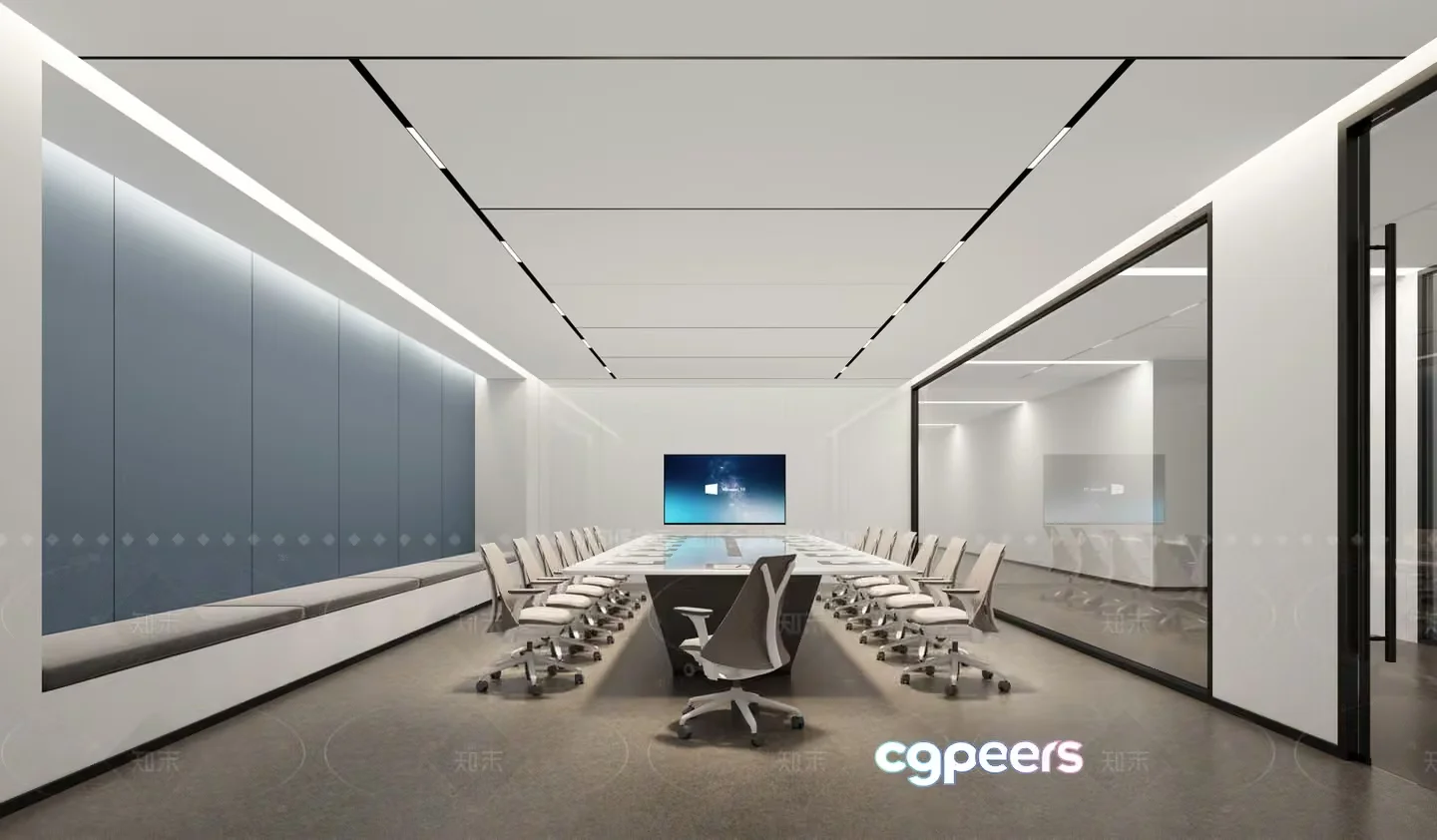 A Conference Room With A Large Table And Chairs 3D Model – 205 – VRAY Render