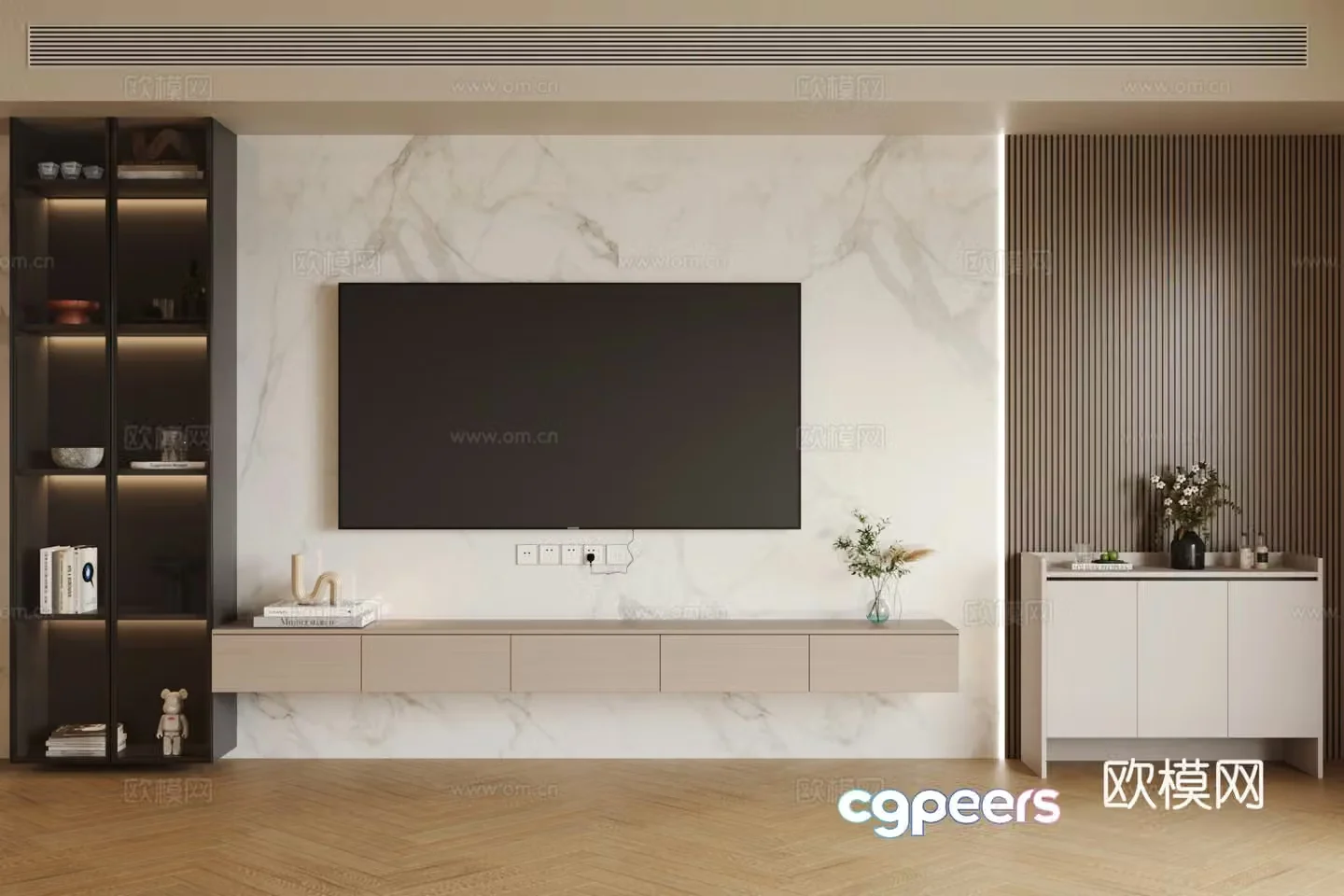 Modern minimalist TV background wall Living room background wall Marble background wall Premium gray living room 3d model