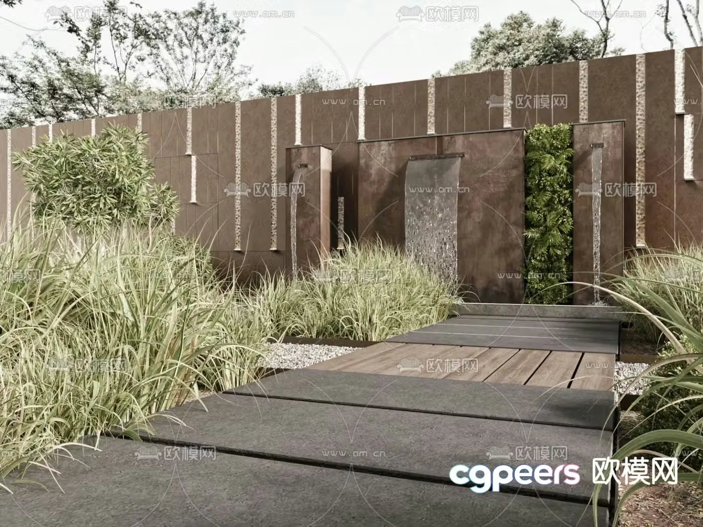 Villa courtyard landscape green plant landscaping 3D model