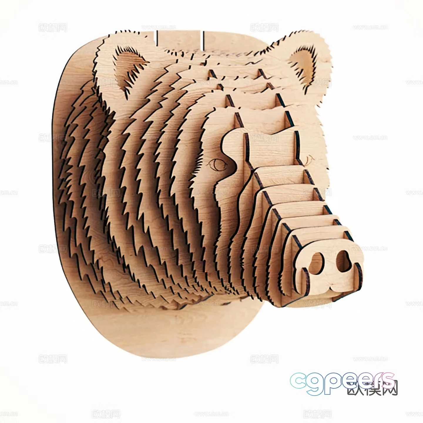 Modern wooden board animal wall decoration bear head wall decoration 3d model