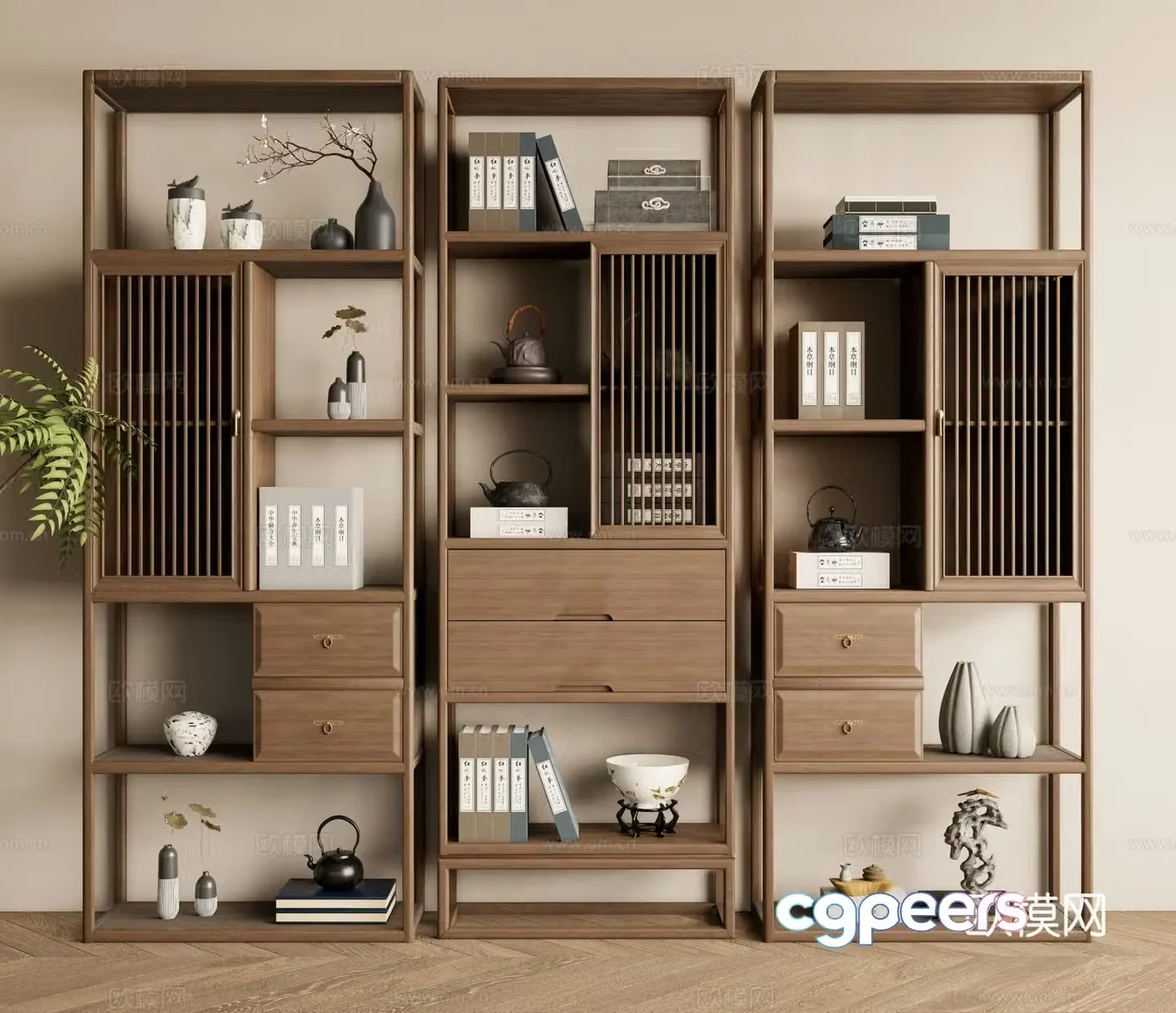 New Chinese style Zen book shelf 3D model