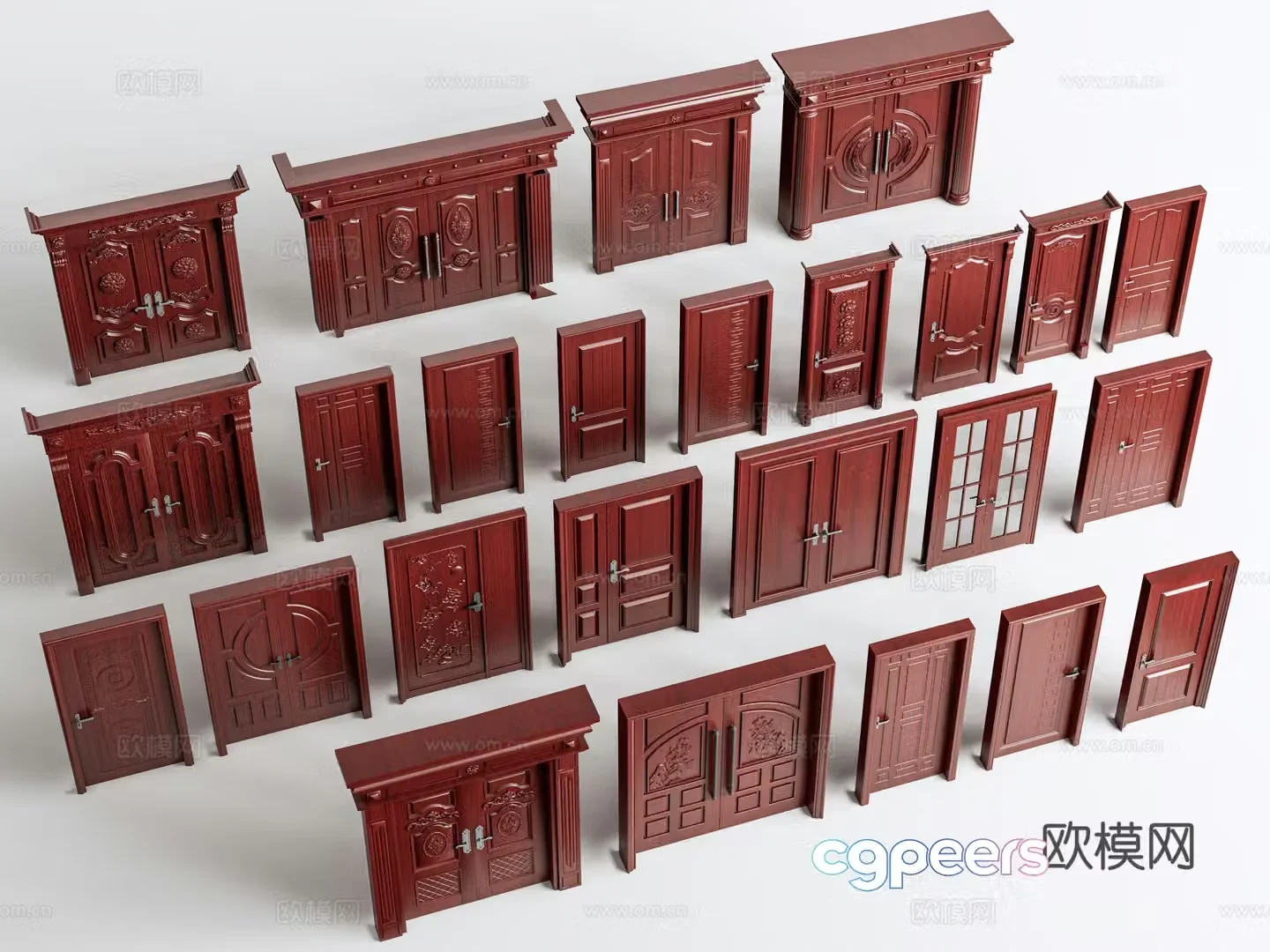 Mahogany door Single-open door Painted wood security door Entry door Mother and child door 3D model