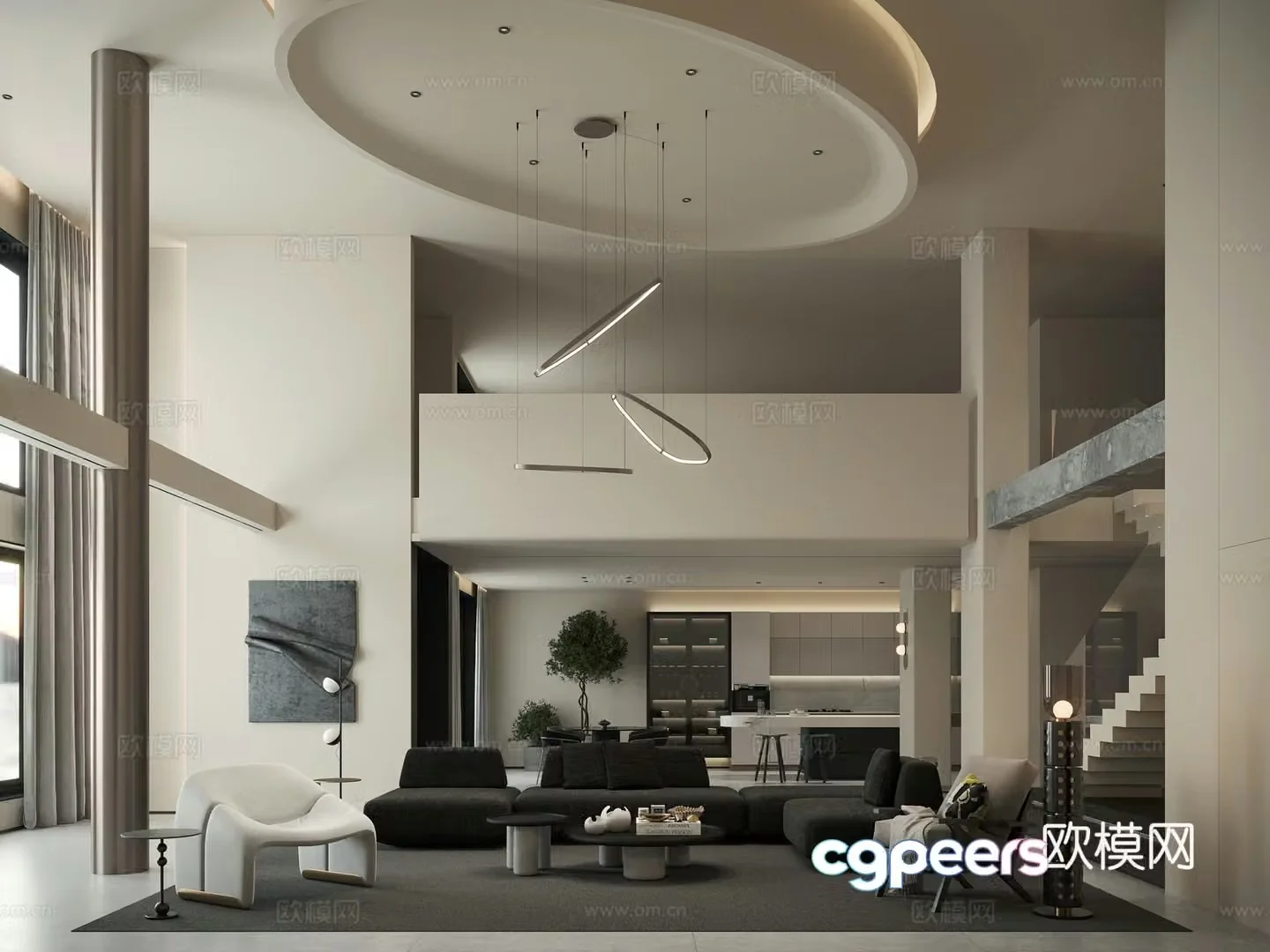 Villa living room villa hollow 3d model