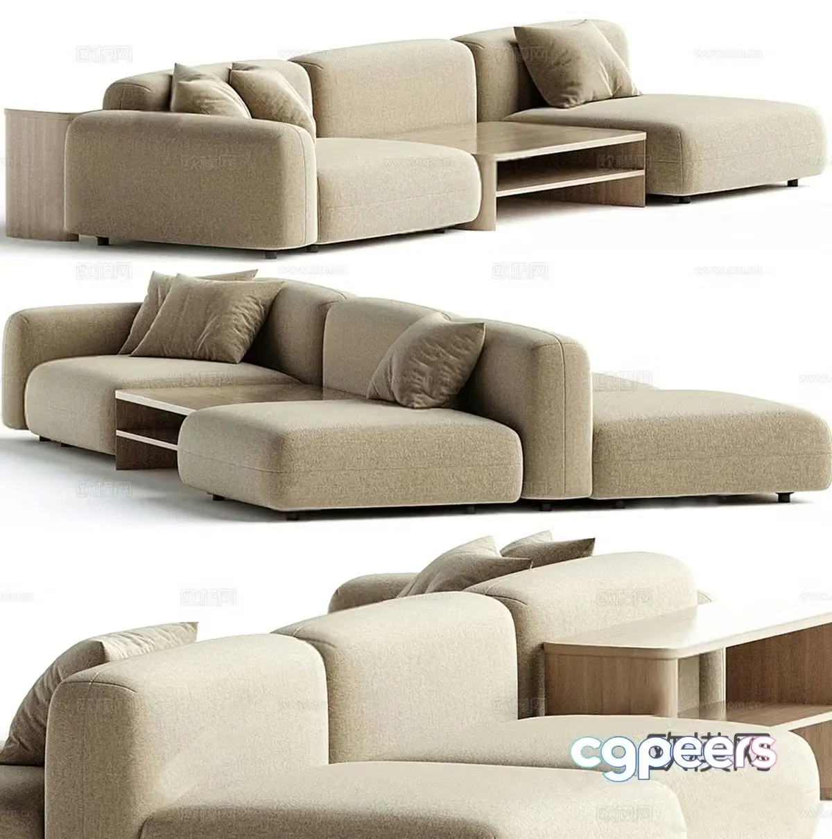 Modern fabric sofa backrest sofa multi-person sofa 3d model