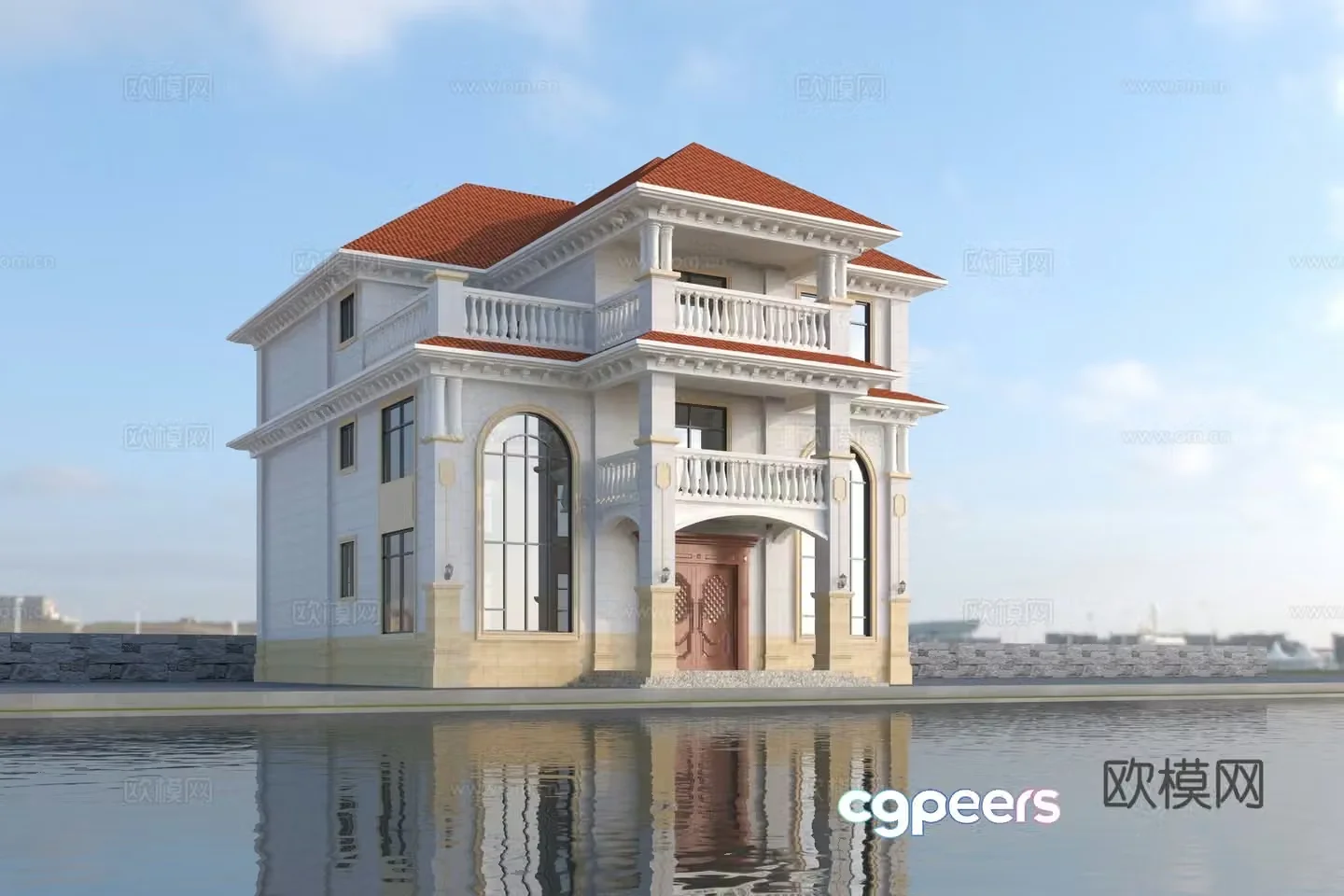 3D model of simple European single-family villa appearance