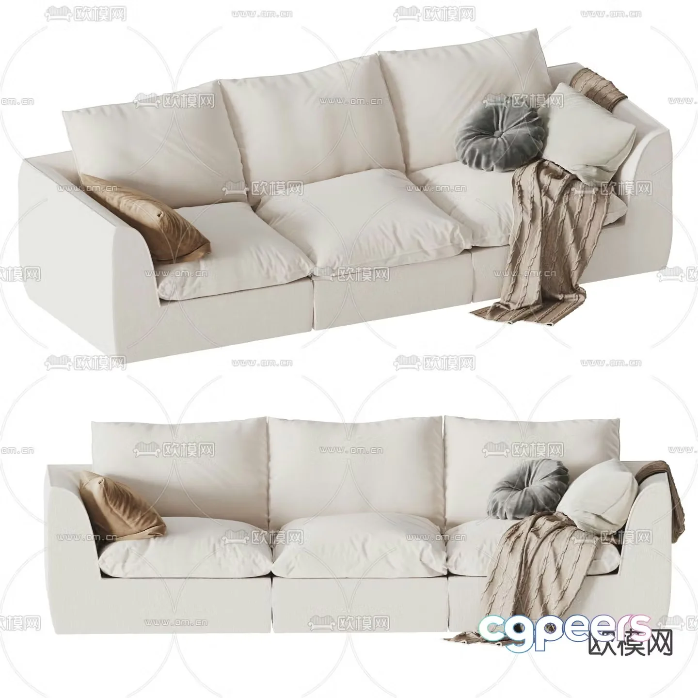 Cream style sofa three-person sofa multi-person sofa 3D model