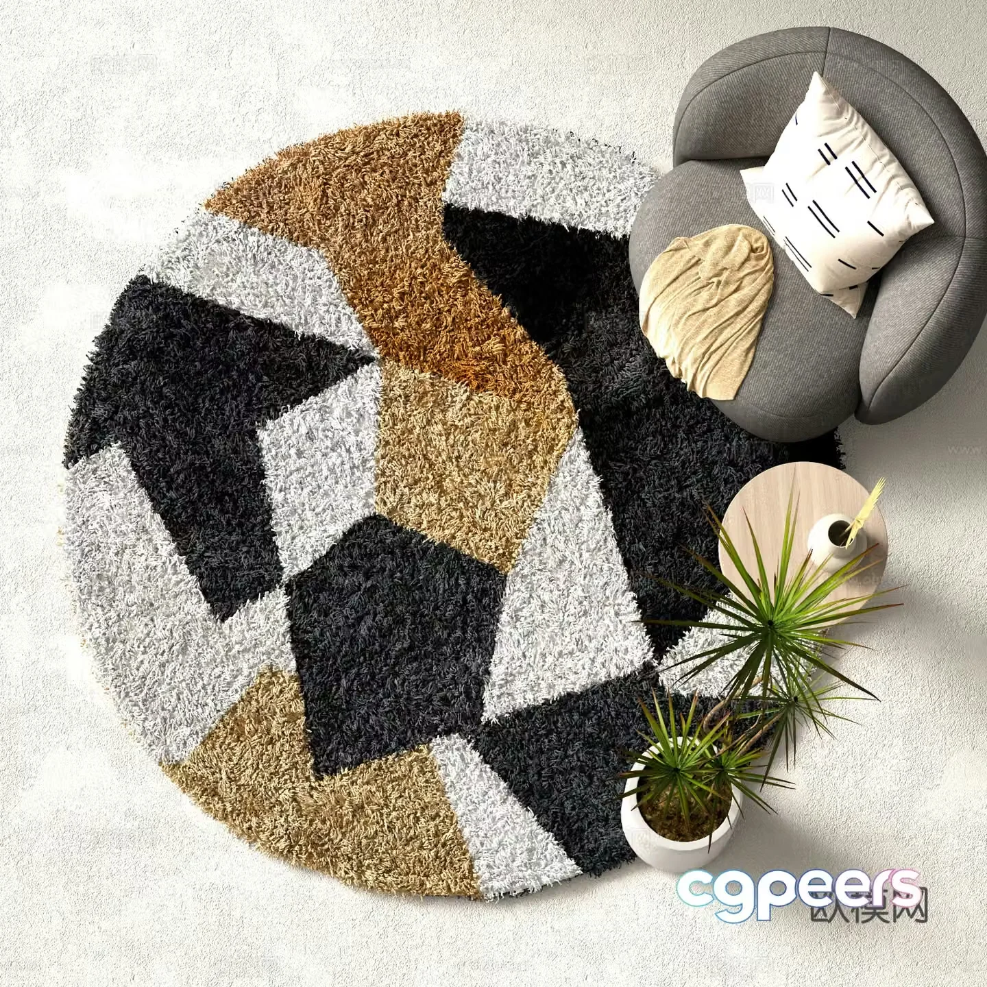 Modern round carpet Plush carpet 3d model