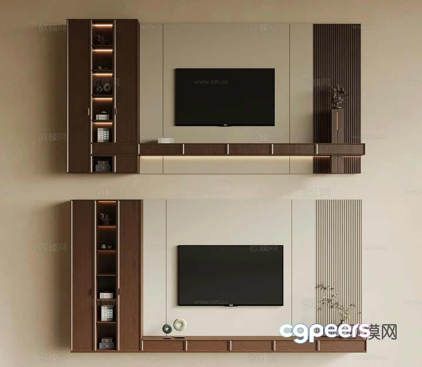 Middle-aged TV background wall 3d model